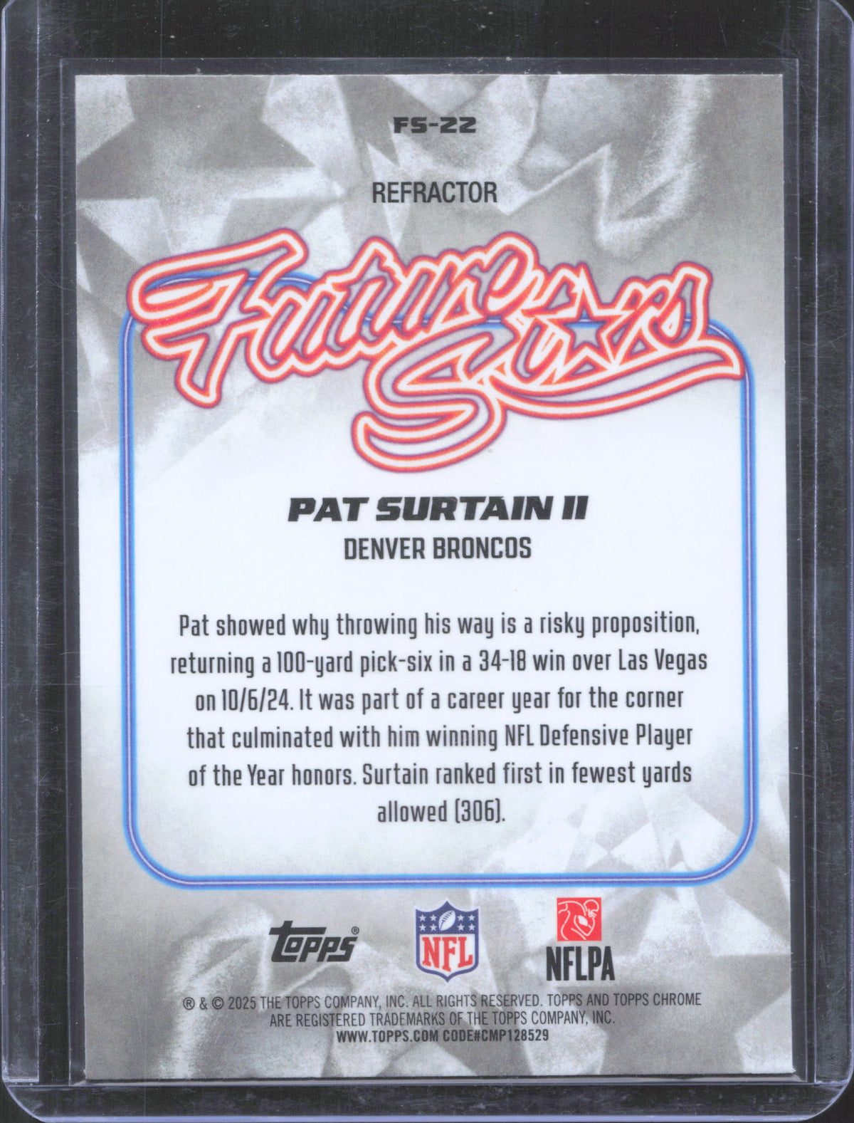 2025 Topps Chrome Patrick Surtain II #FS-22 Future Stars Refractor