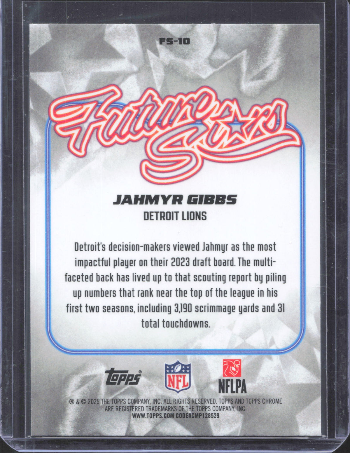 2025 Topps Chrome Jahmyr Gibbs #FS-10 Future Stars
