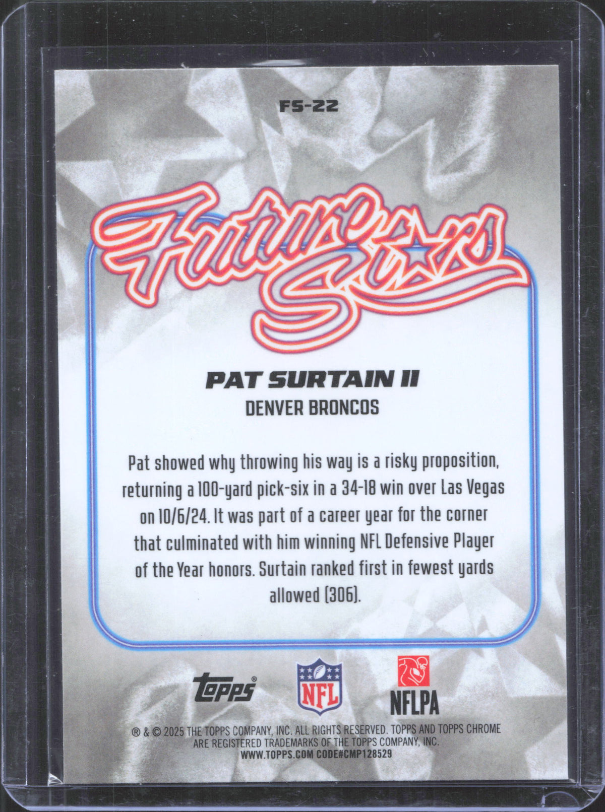 2025 Topps Chrome Patrick Surtain II #FS-22 Future Stars