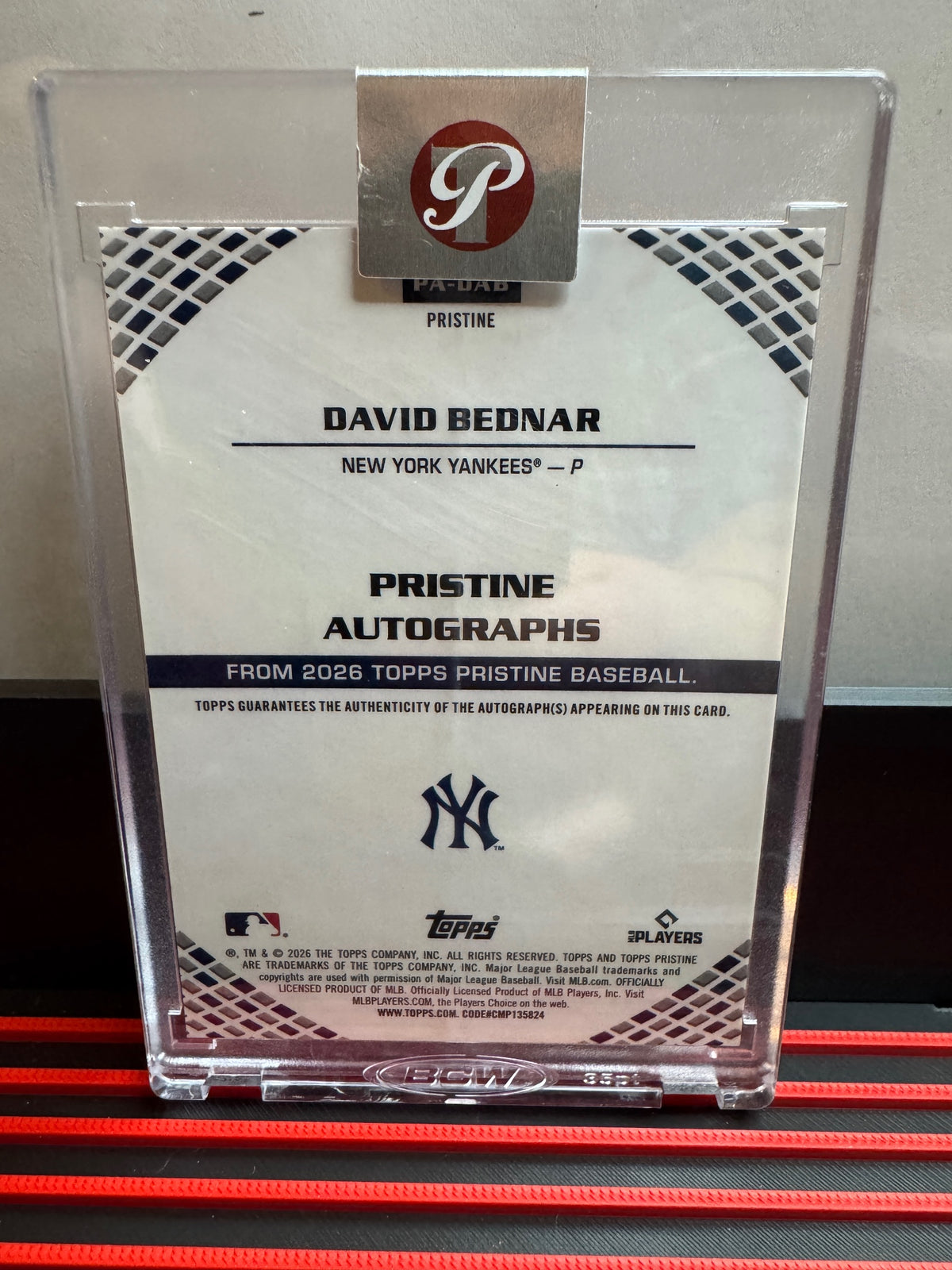 2026 Topps Pristine David Bednar #PA-DAB Pristine Encased Auto Orange /25