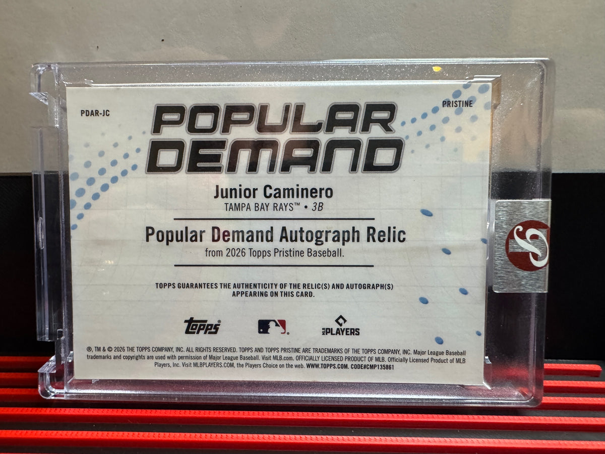 2026 Topps Pristine Junior Caminero #PDAR-JC Popular Demand Auto Relics Gold /50