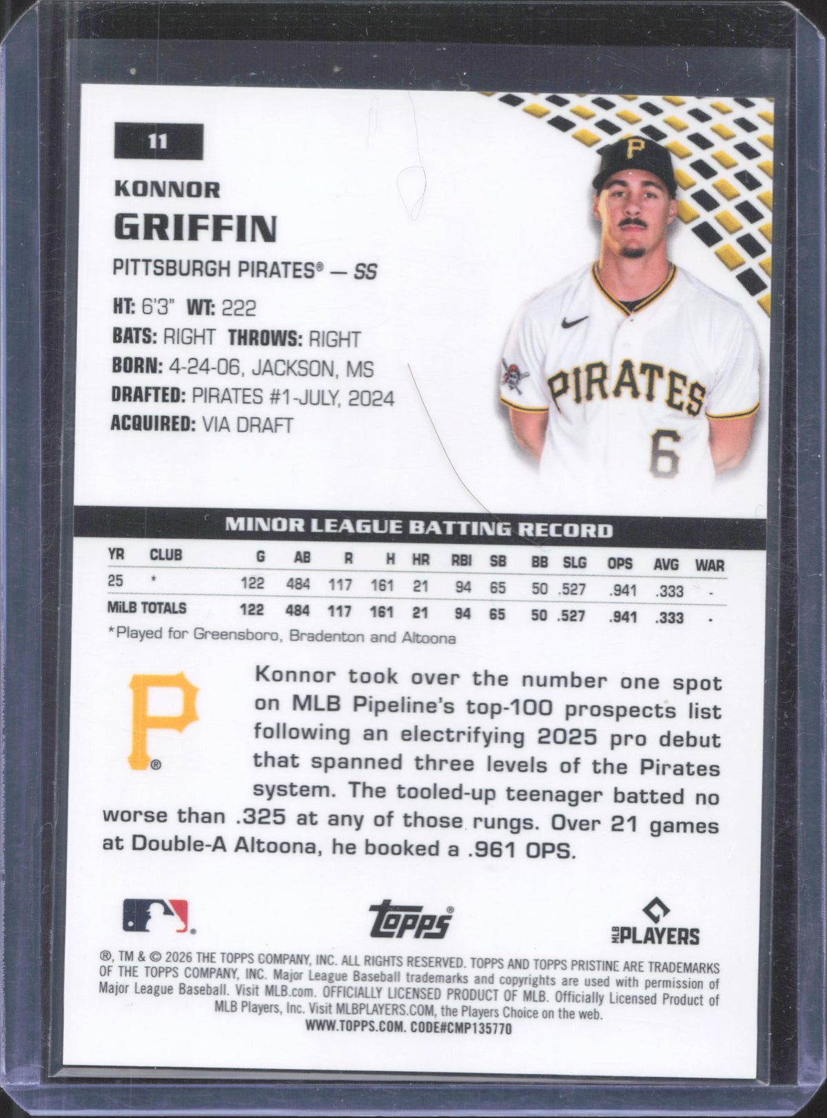 2026 Topps Pristine Konnor Griffin #11 Purple Refractor /99