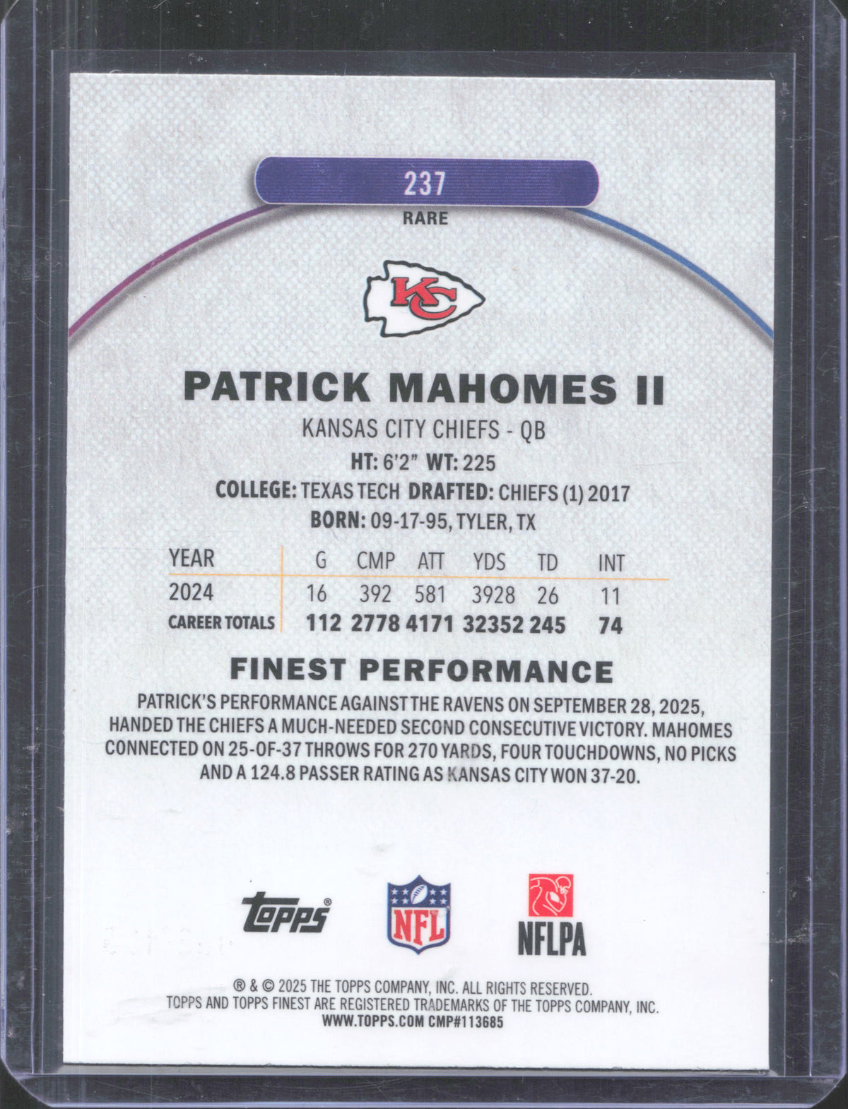 2025 Finest Patrick Mahomes II #237