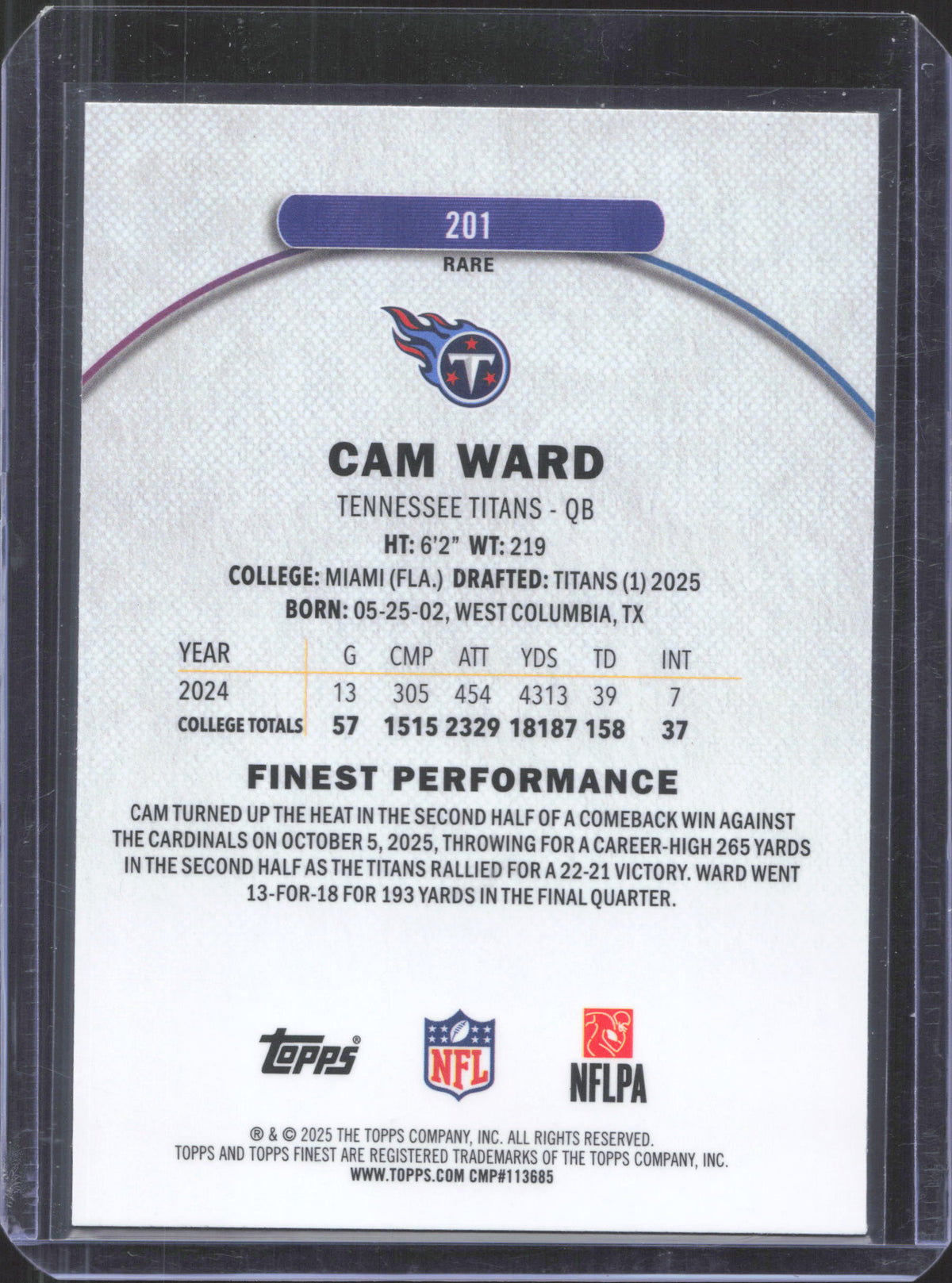 2025 Finest Cam Ward #1