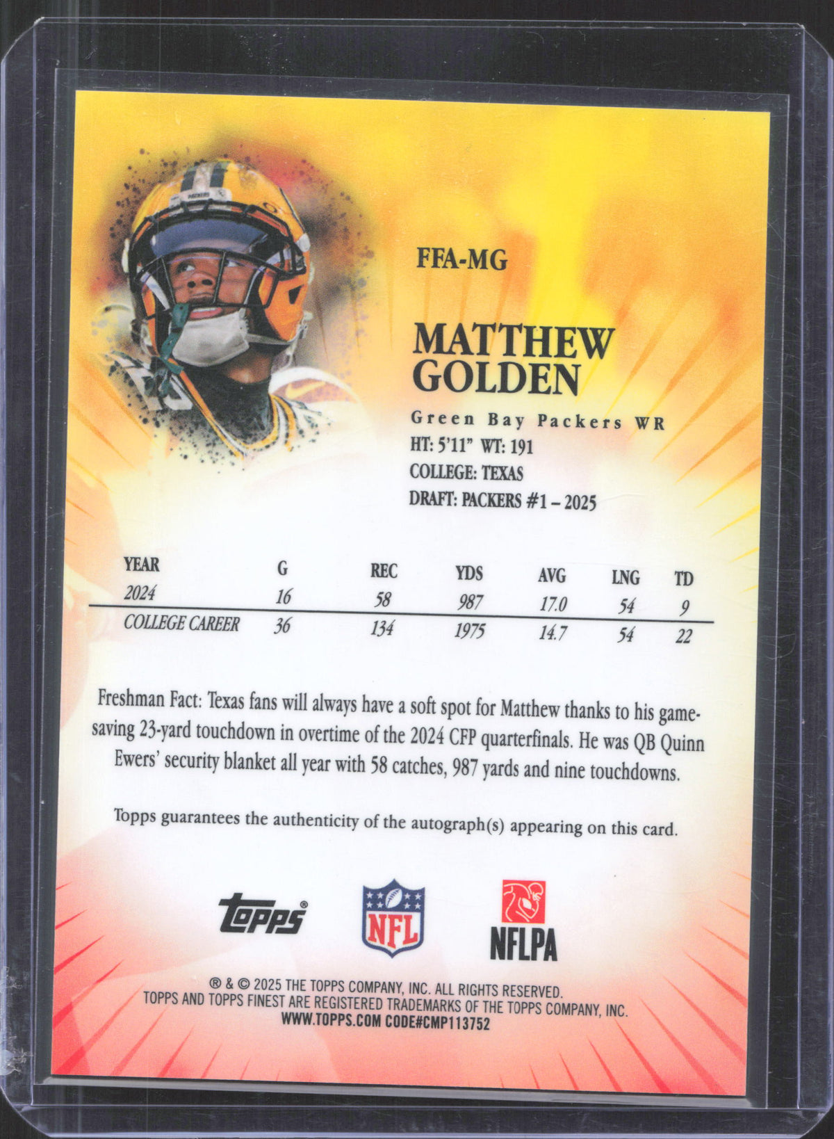 2025 Finest Matthew Golden #FFA-MG