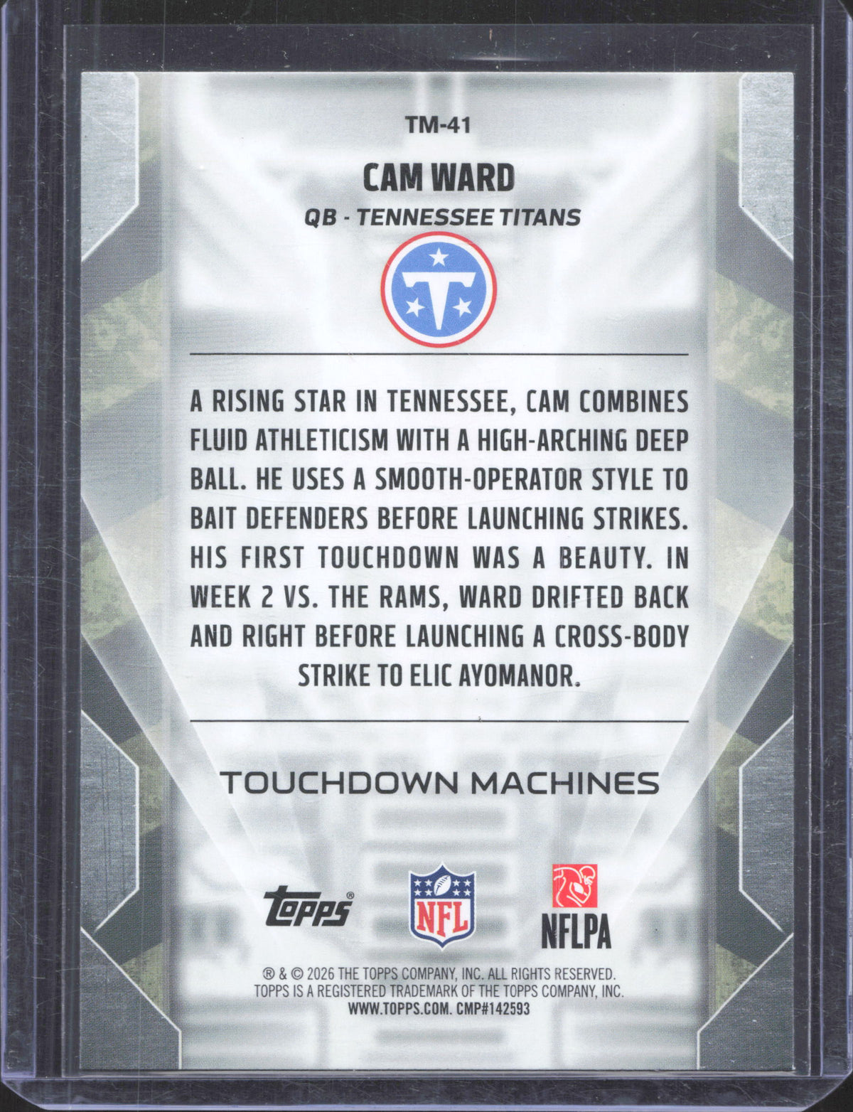 2026 Topps Flagship Cam Ward #TM-41 Touchdown Machines