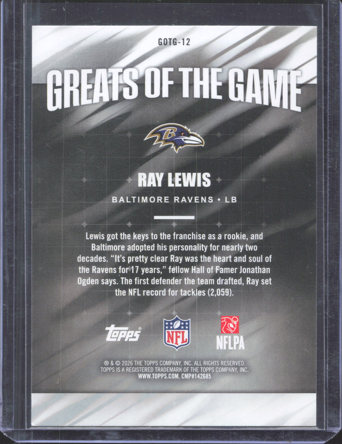 2026 Topps Flagship Ray Lewis #GOTG-12 Greats Of The Game