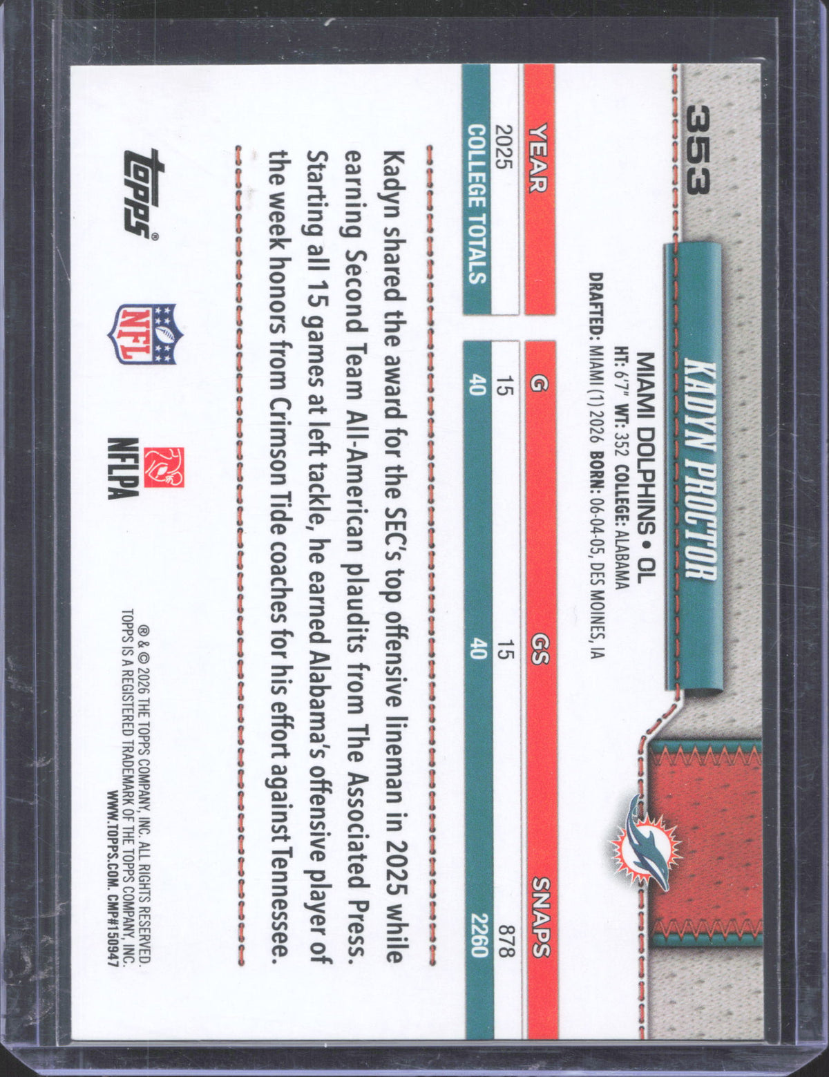 2026 Topps Flagship Kadyn Proctor #353  Team Logo Border