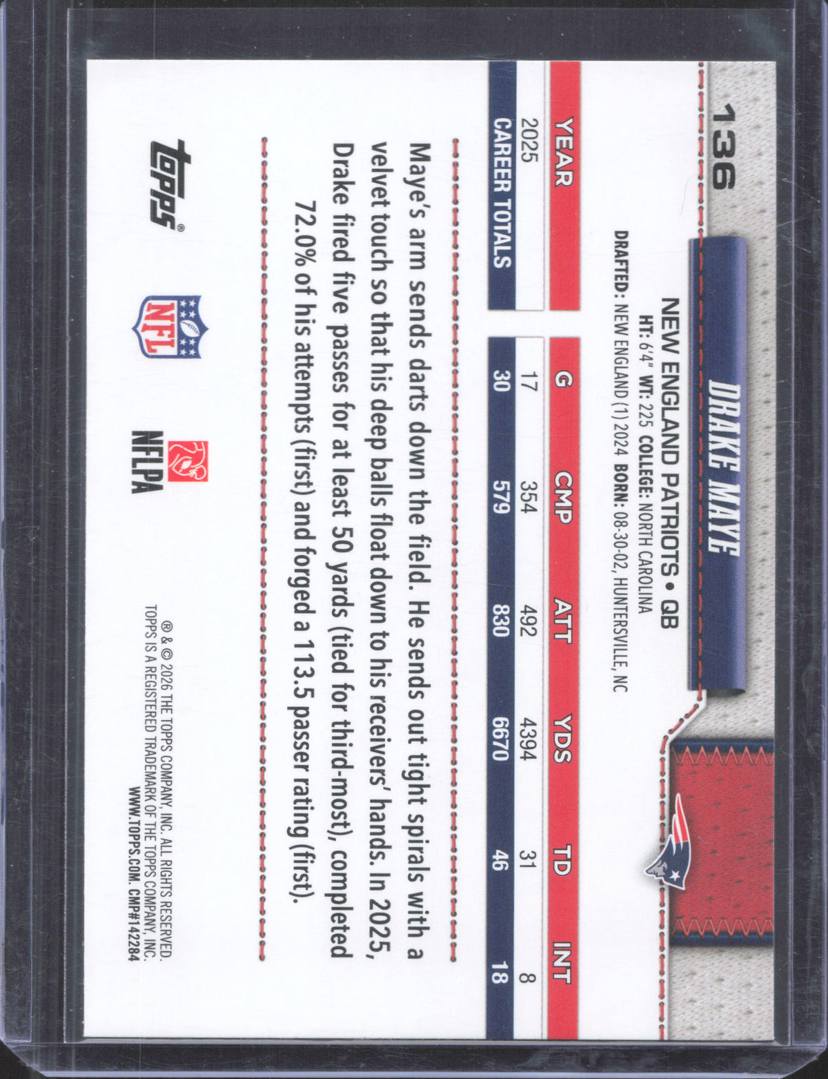 2026 Topps Flagship Drake Maye #136 Topps Logo Foilboard