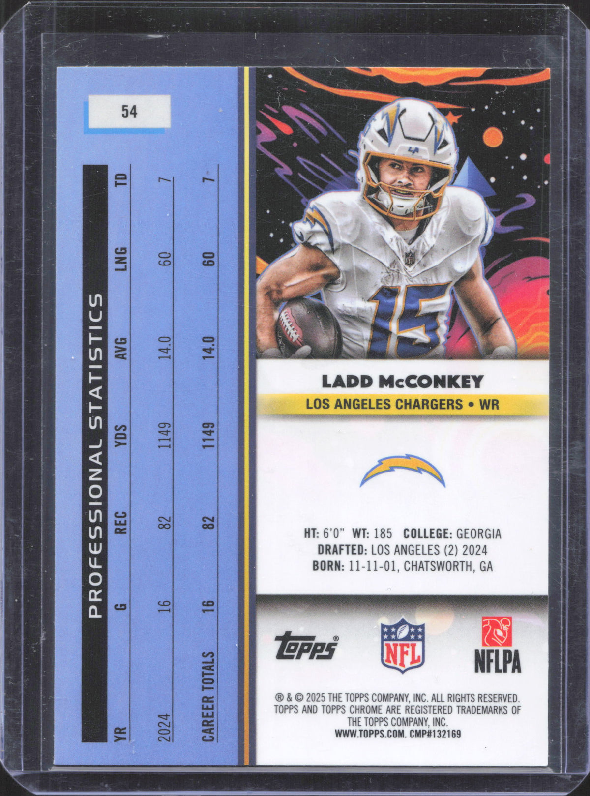 2025 Topps Chrome Cosmic Ladd McConkey #54 Blue Moon Refractor /99