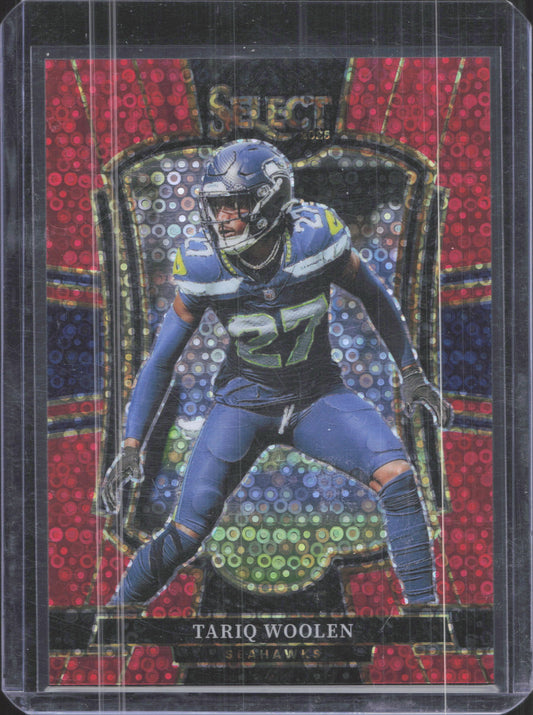 2025 Panini Select Tariq Woolen #115 Red Disco Prizm /49