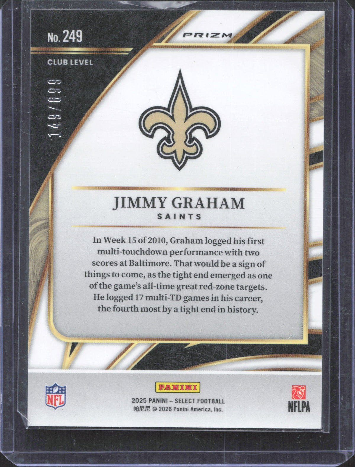 2025 Panini Select Jimmy Graham #249 Copper Prizm Shock /899