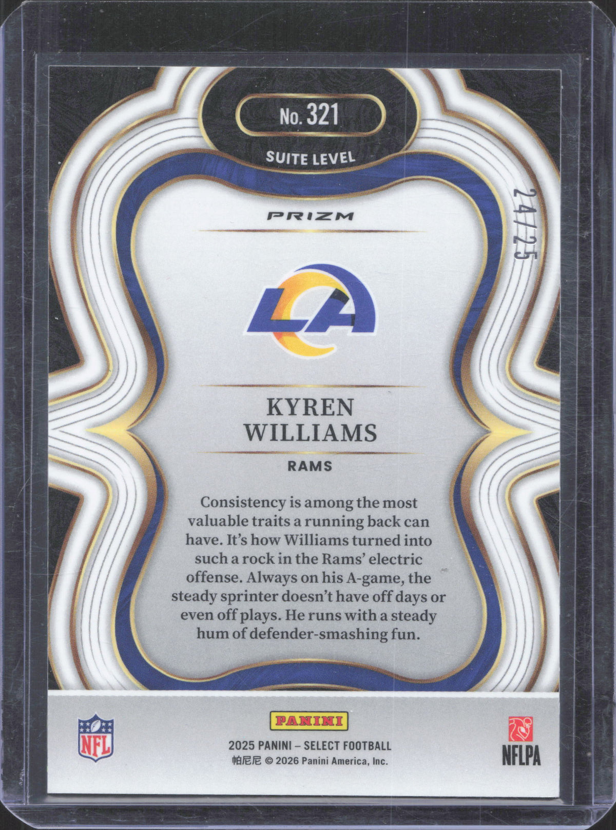 2025 Panini Select Kyren Williams #321 Silver Prizm /25