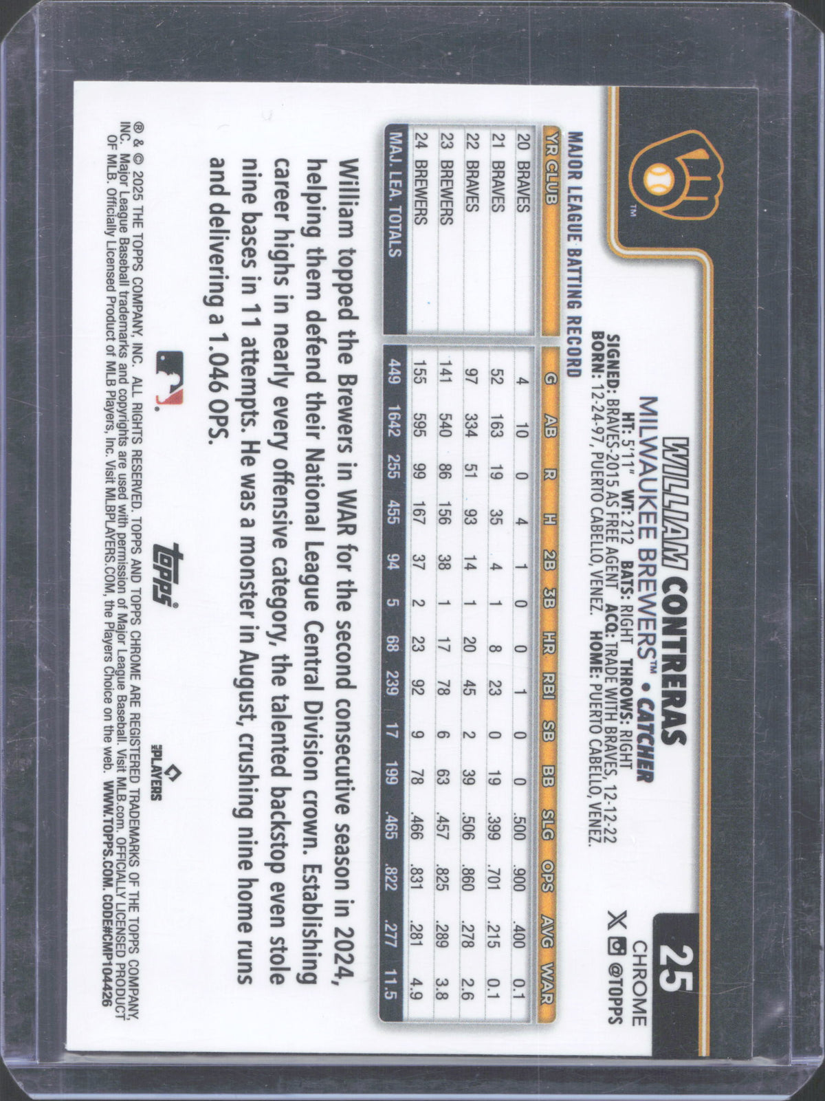 2025 Topps William Contreras #433 Green Rainbow Foil /99