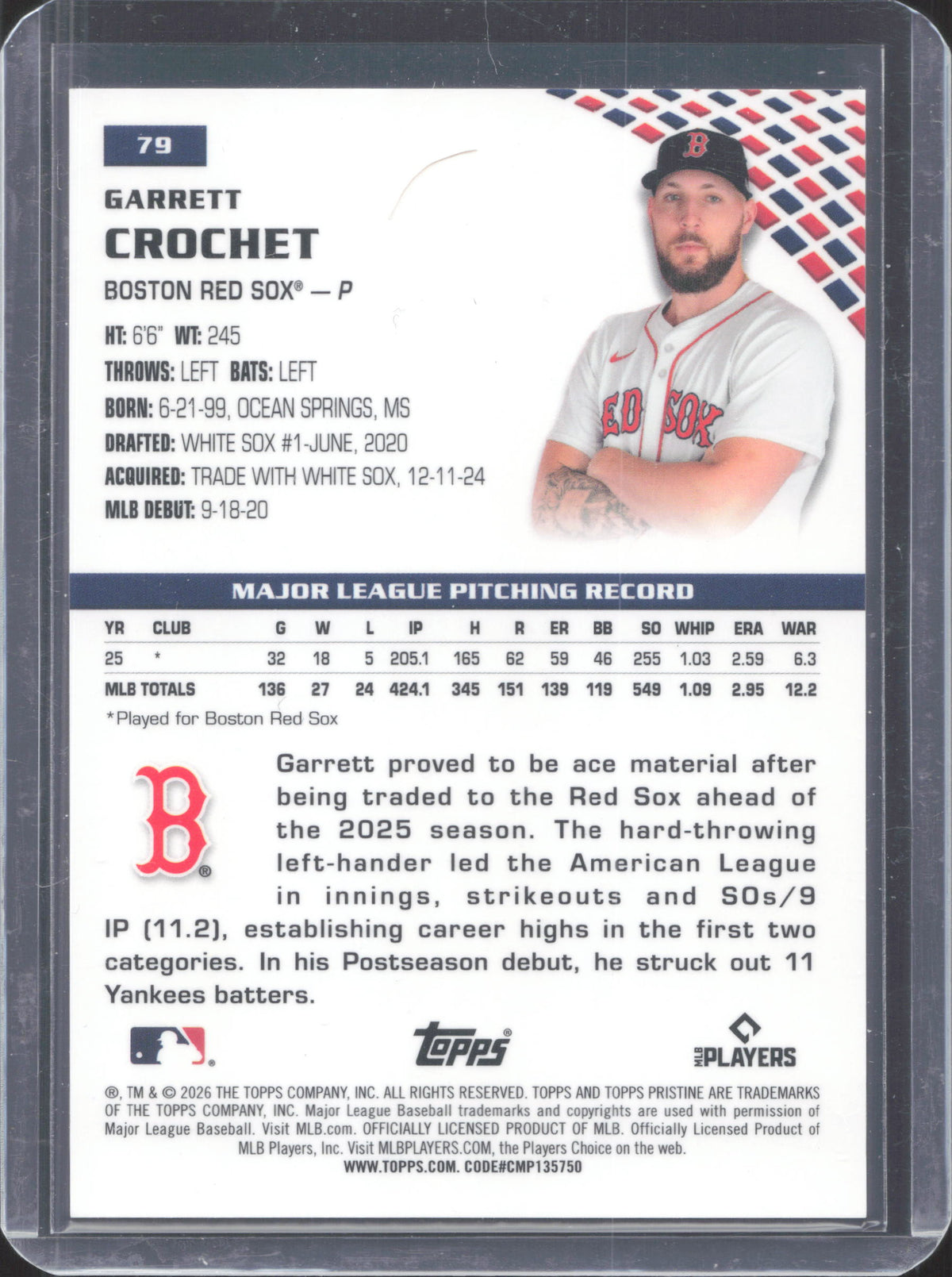 2026 Topps Pristine Garrett Crochet #79 Red Refractor /5