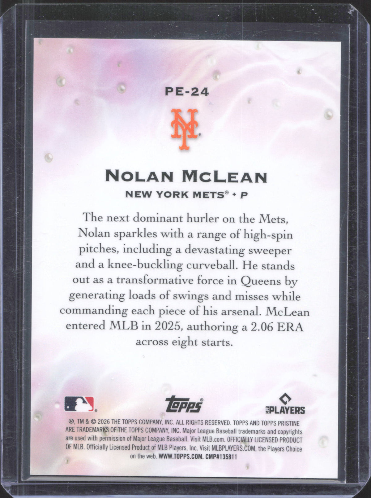 2026 Topps Pristine Nolan McLean #PE-24 Pearlescent