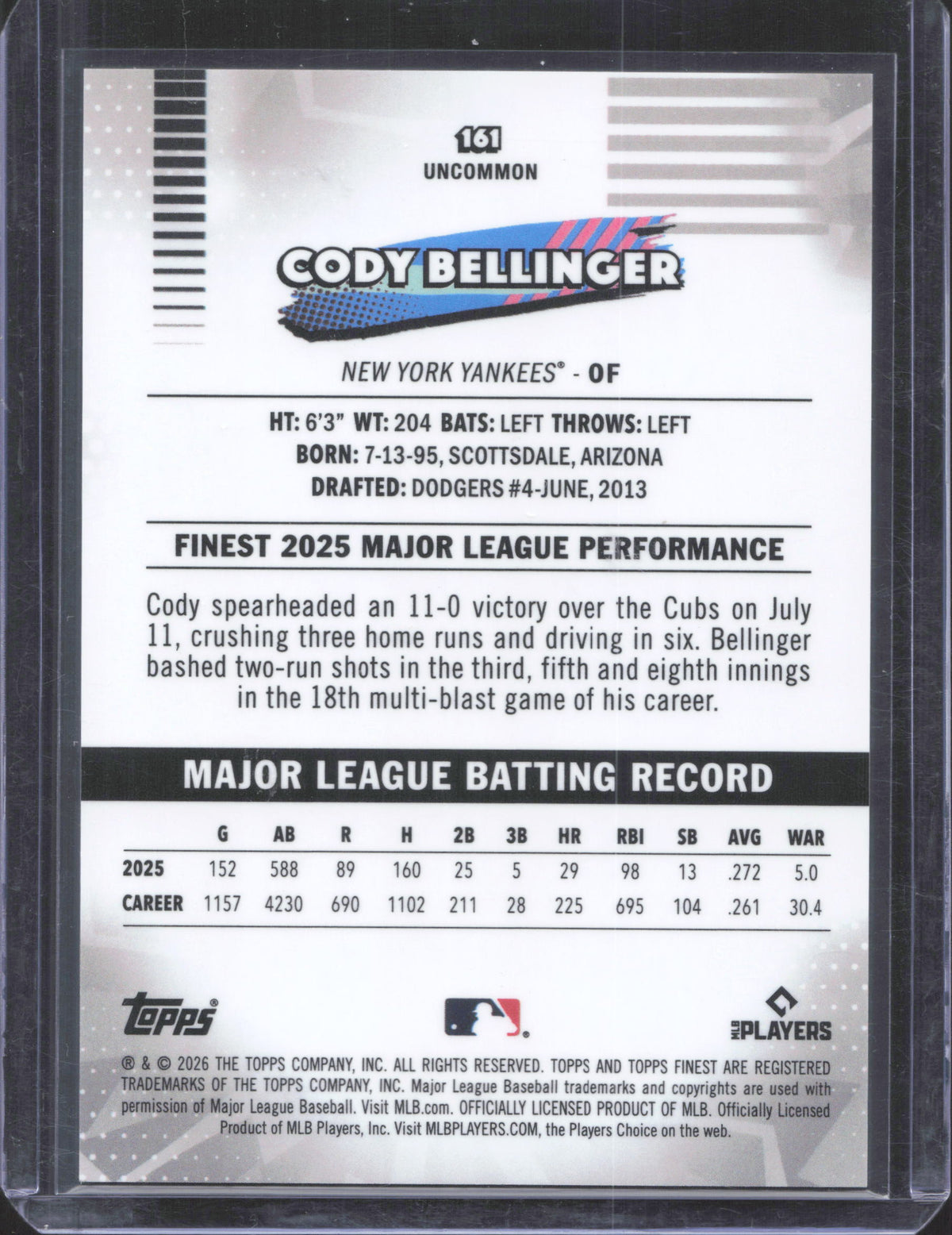 2026 Finest Cody Bellinger #161 White X-Fractors