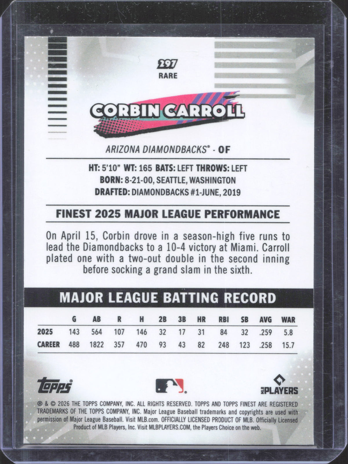 2026 Finest Corbin Carroll #297 Pink Refractors
