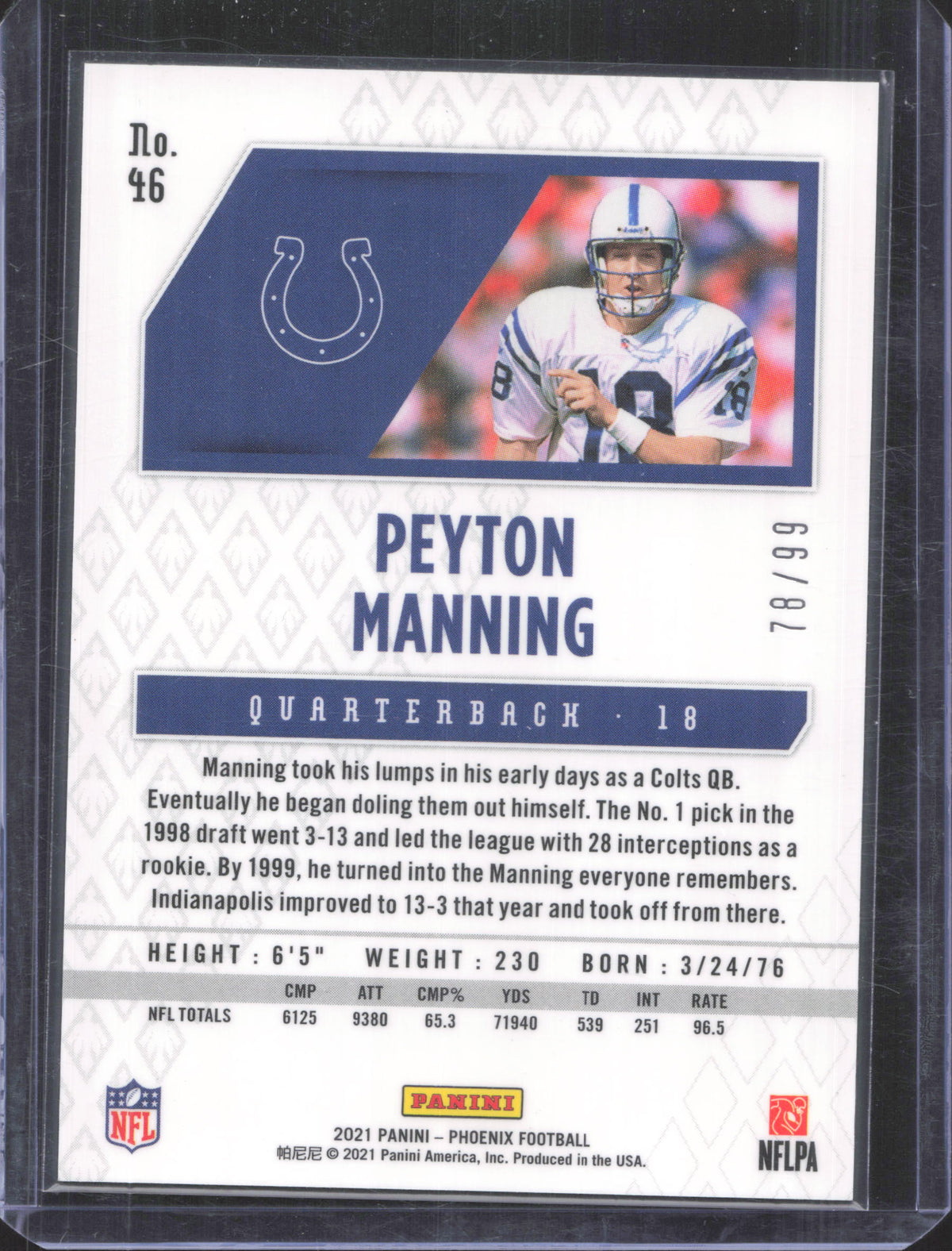 2021 Panini Phoenix Peyton Manning #46 Orange 78/99