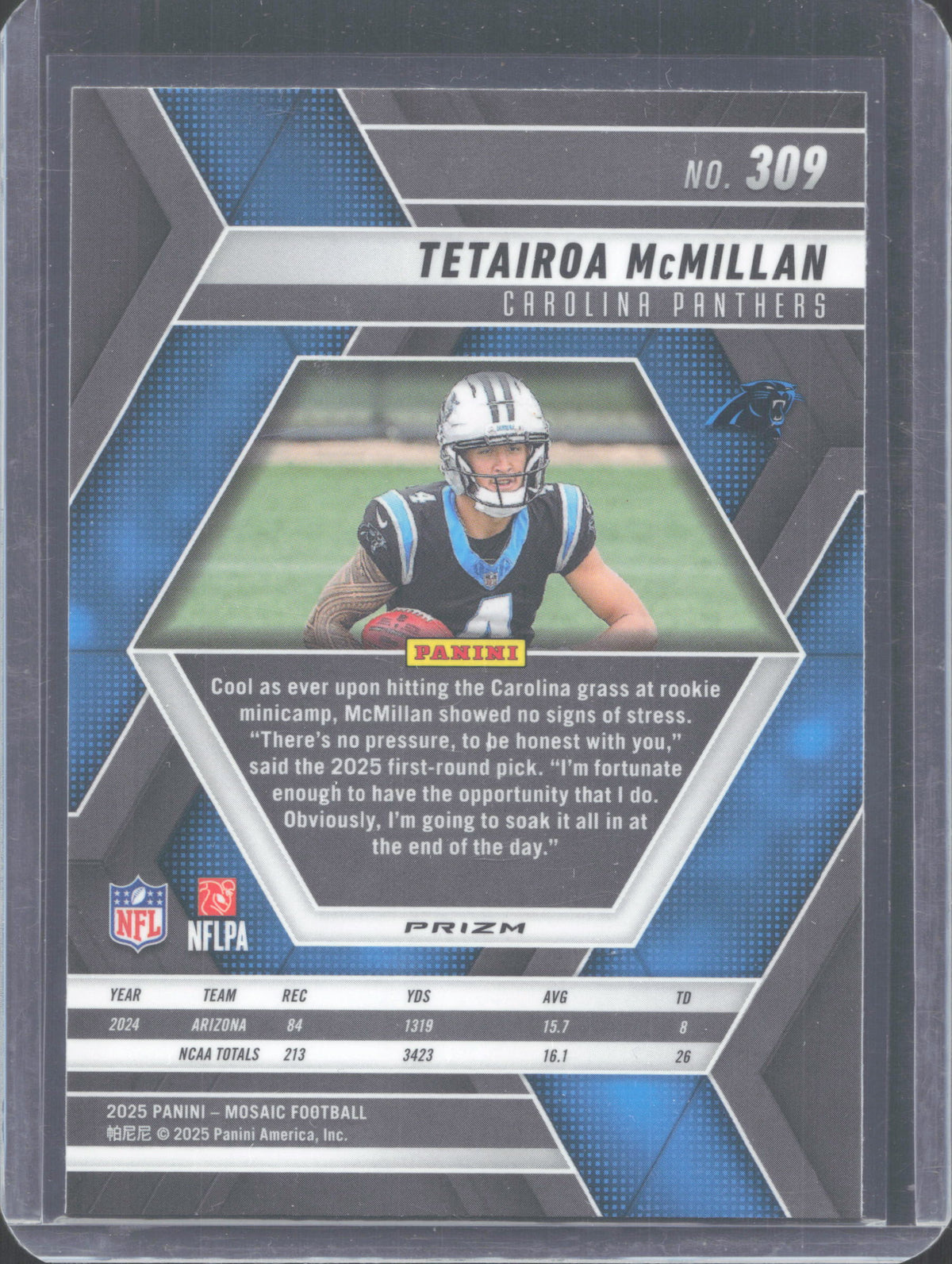2025 Panini Mosaic #309 Tetairoa McMillan Mosaic Camo Pink