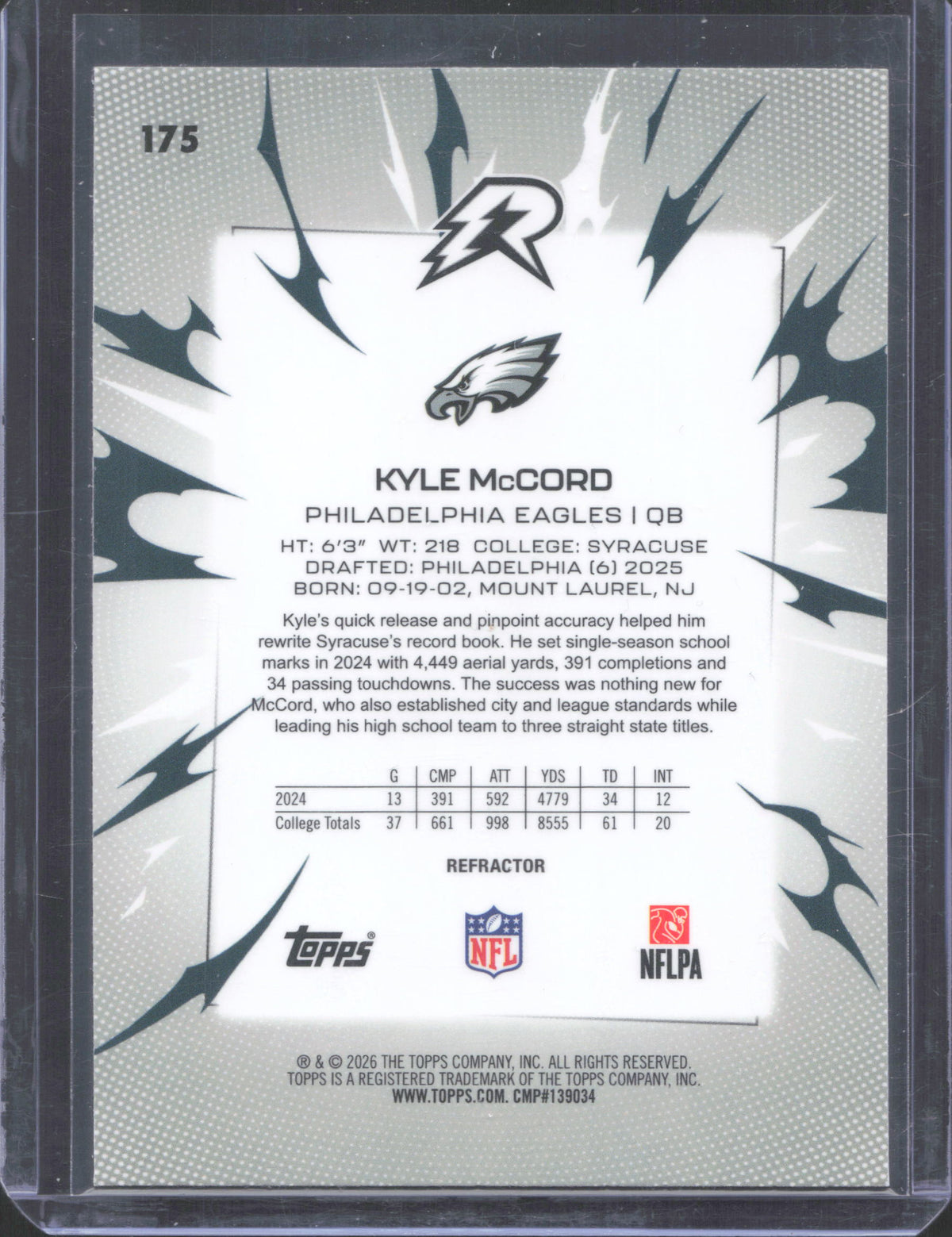 2025 Topps Resurgence Kyle McCord #175 Refractor