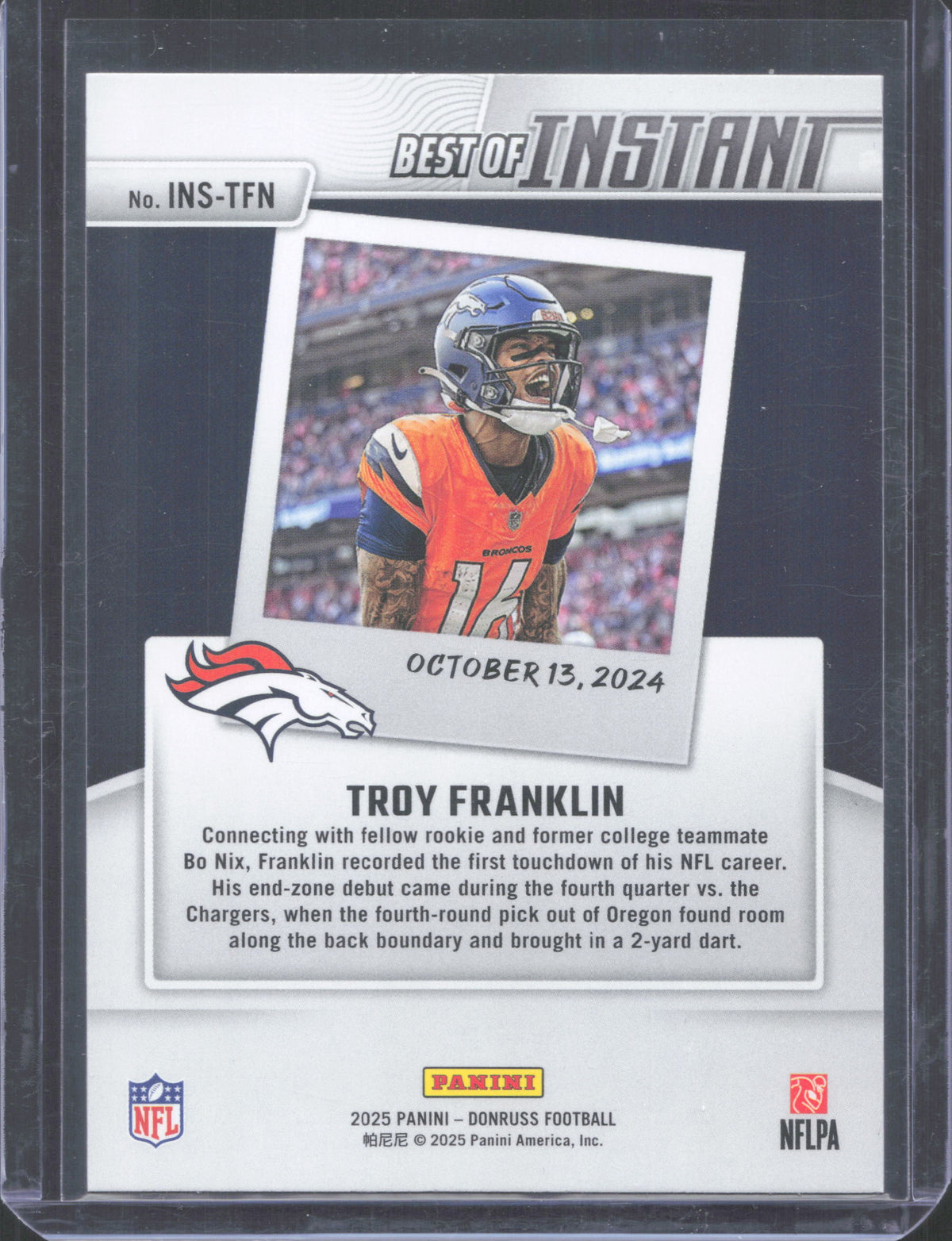 2025 Donruss Troy Franklin #INS-TFN Best of Instant