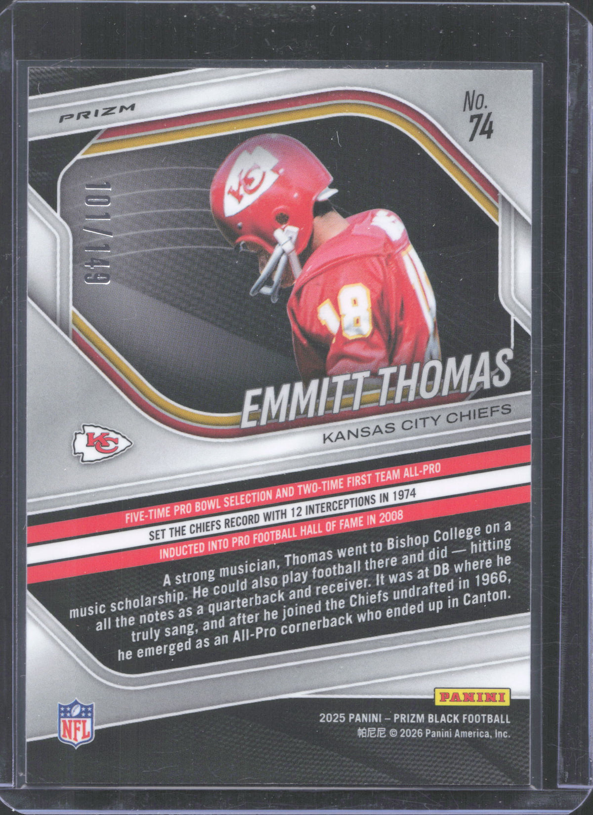 2025 Panini Prizm Black Emmitt Thomas #74 Prizms Purple Ice 101/149