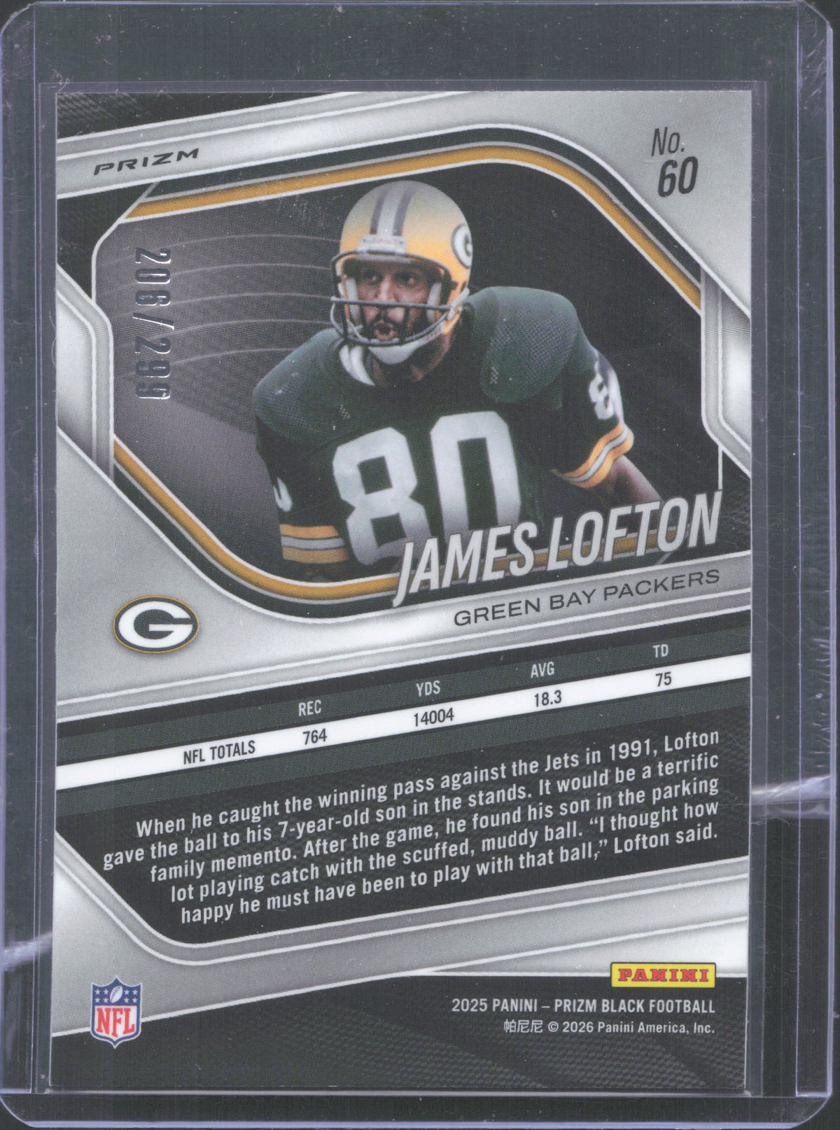 2025 Panini Prizm Black James Lofton #60 Prizms Red 206/299