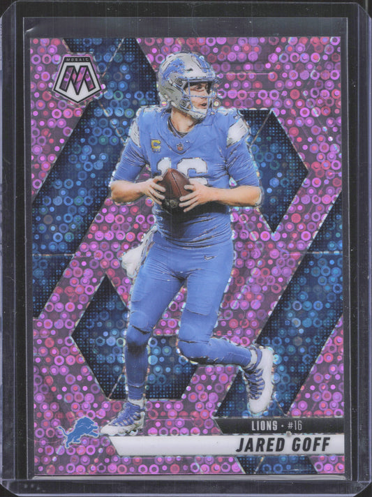2025 Panini Mosaic Jared Goff #194 Mosaic No Huddle Pink 13/20