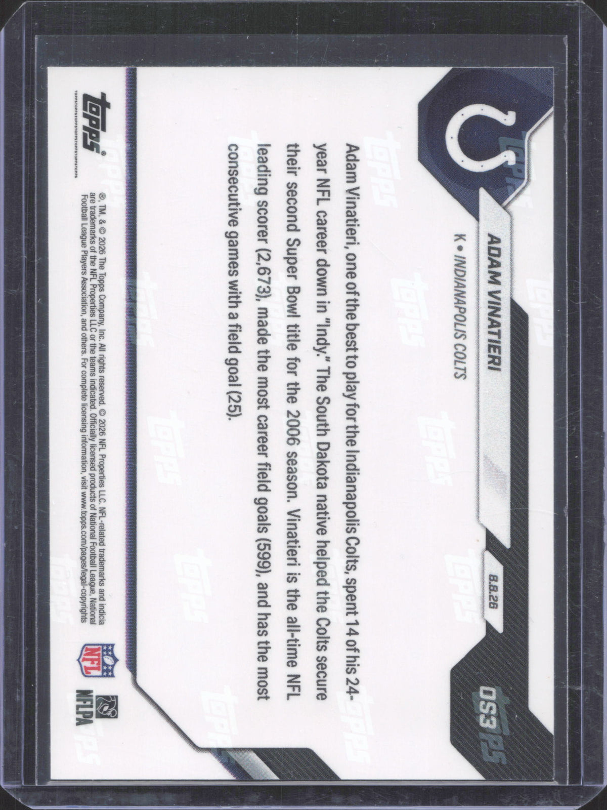 2026 Topps Now Offseason Adam Vinatieri #OS3 Orange Foil 18/25