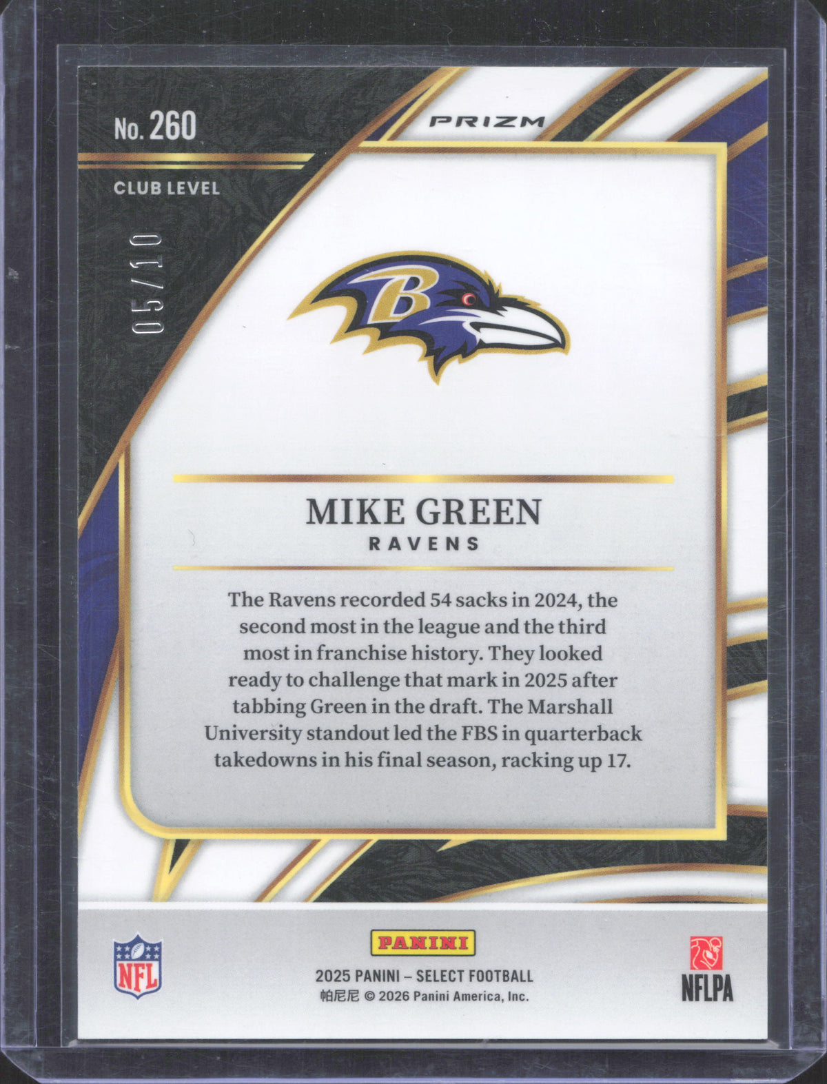 2025 Panini Select Mike Green #260 Gold Prizm Shock 05/10