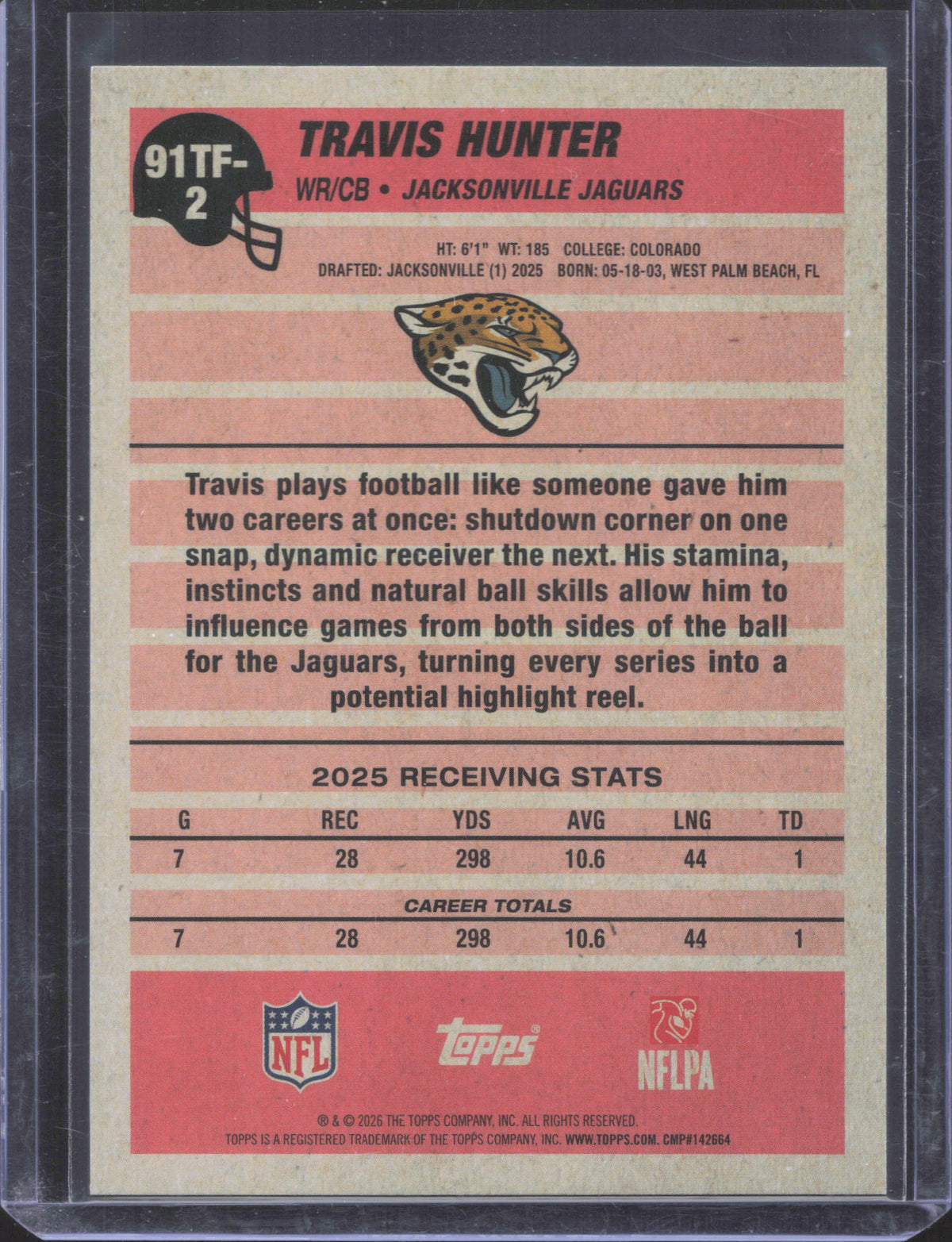 Topps 2026 Topps Flagship Travis Hunter #91TF-2 1991 Topps Football