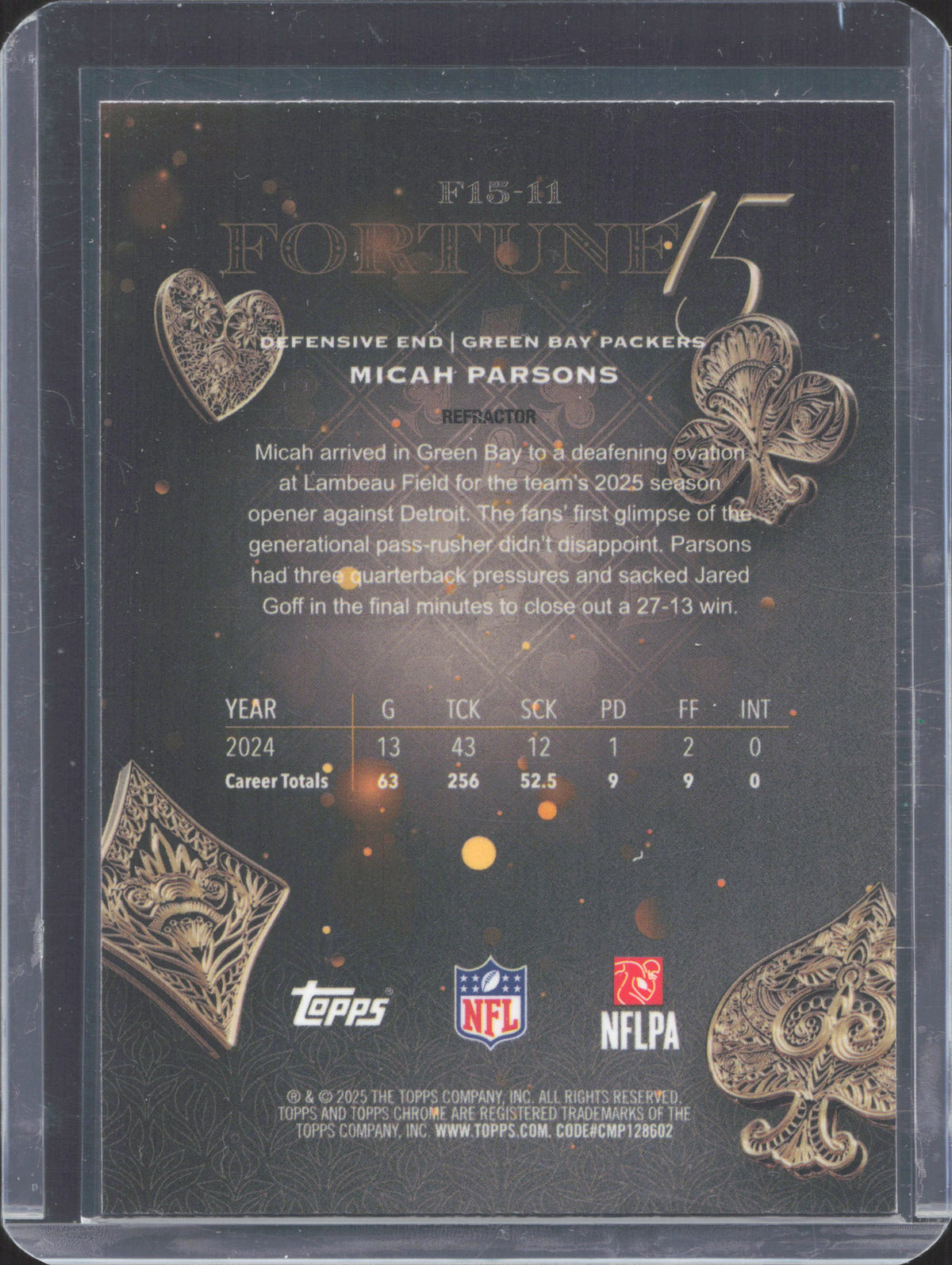 Topps 2025 Topps Chrome Micah Parsons #F15-11 Fortune 15 Refractor