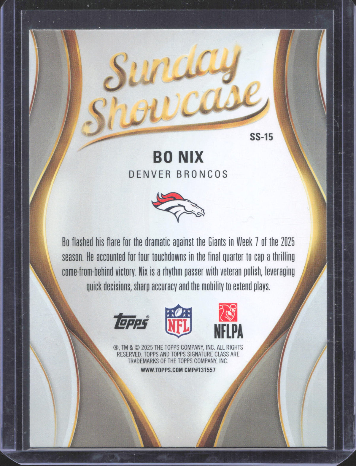 2025 Topps Signature Class Bo Nix #SS-15 Sunday Showcase