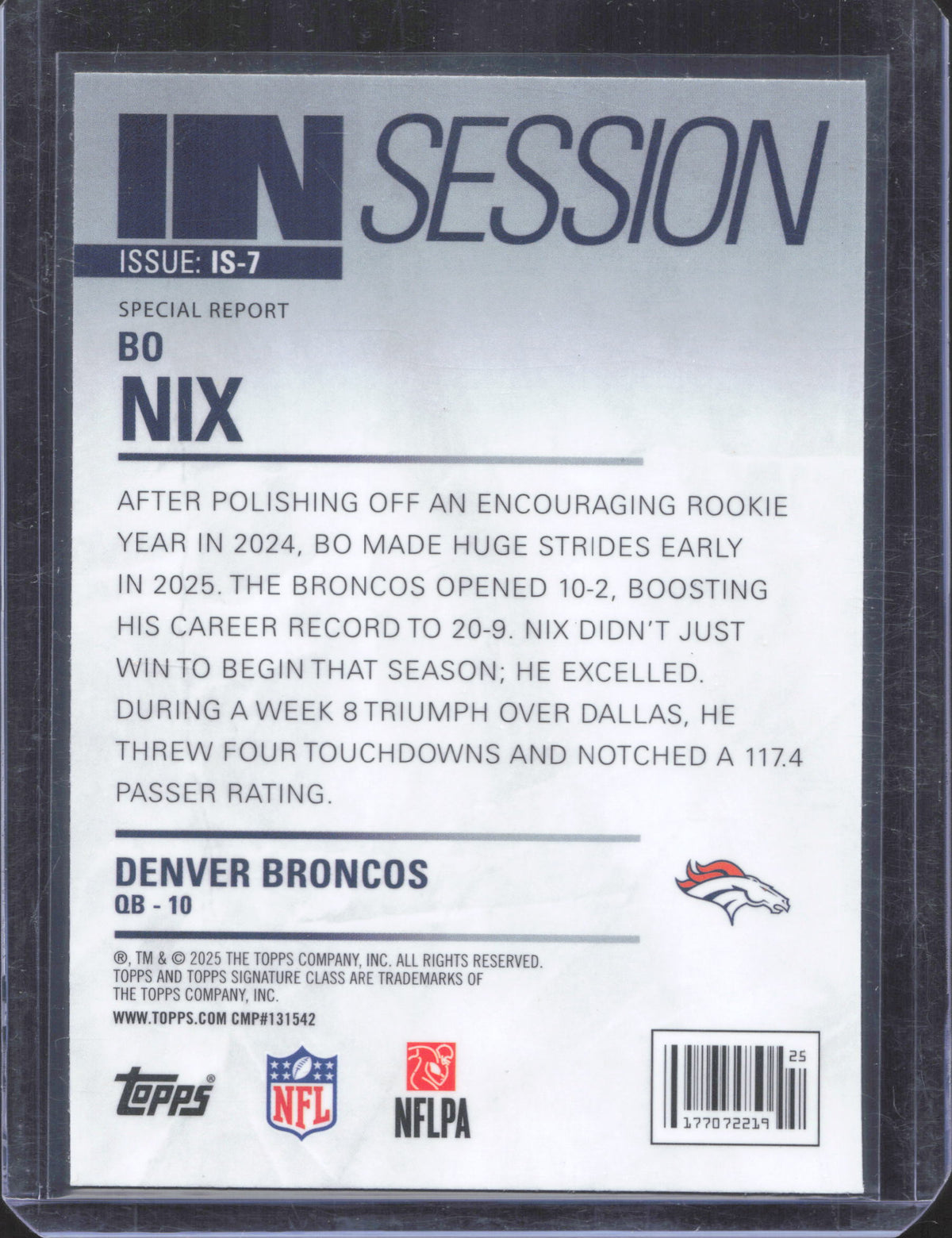 2025 Topps Signature Class Bo Nix #IS-7 In Session