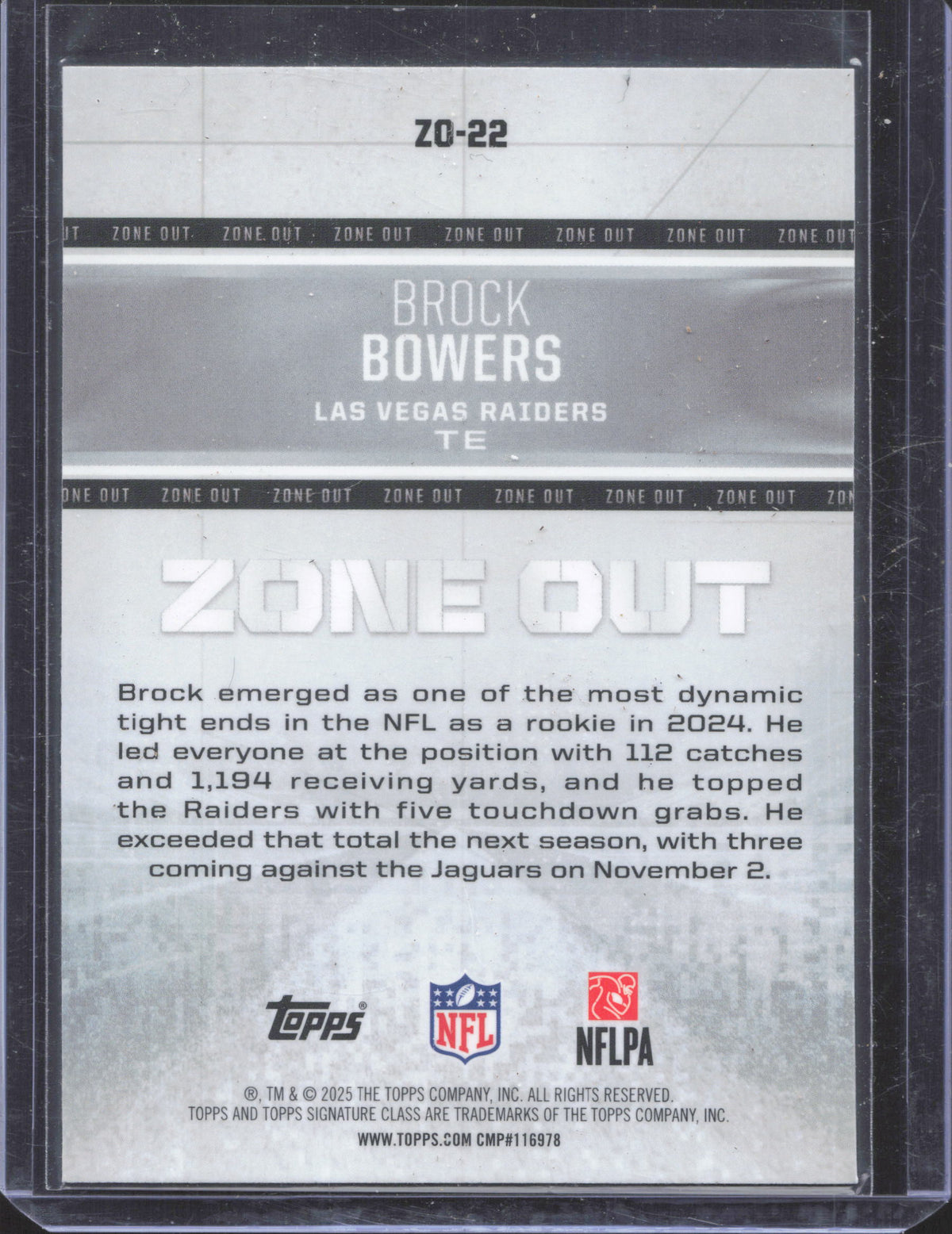2025 Topps Signature Class Brock Bowers #ZO-22 Zone Out