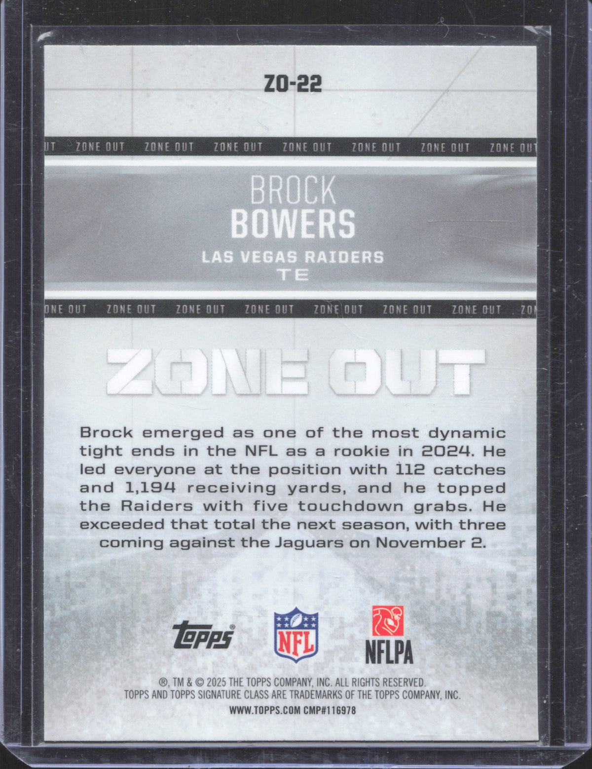2025 Topps Signature Class Brock Bowers #ZO-22 Zone Out