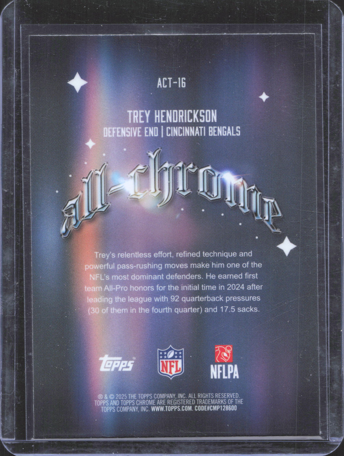 2025 Topps Chrome Trey Hendrickson #ACT-16 All Chrome Team Xfractor