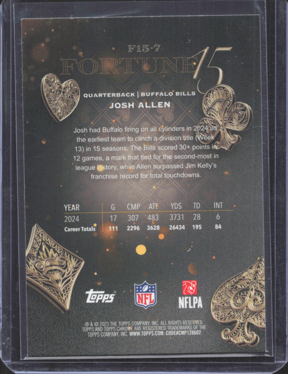 2025 Topps Chrome Josh Allen #F15-7 Fortune 15