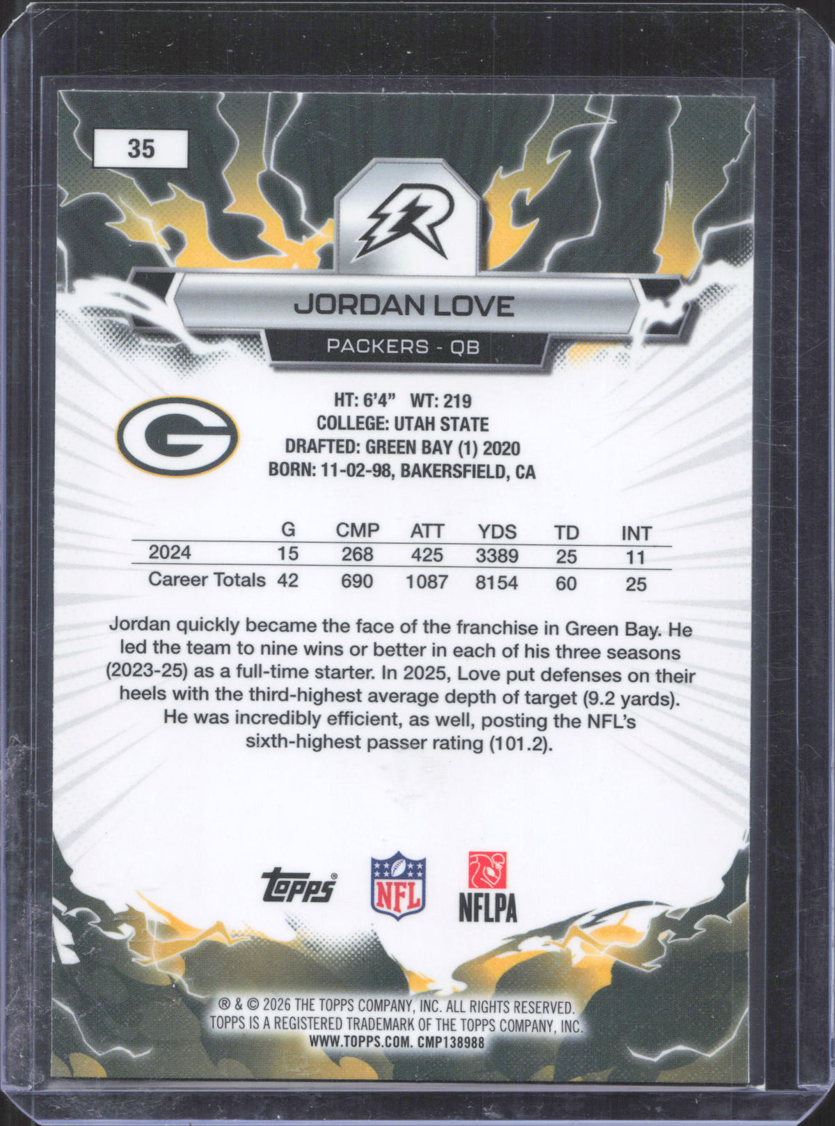 2025 Topps Resurgence Jordan Love #35 Blue & Orange Spark Refractor