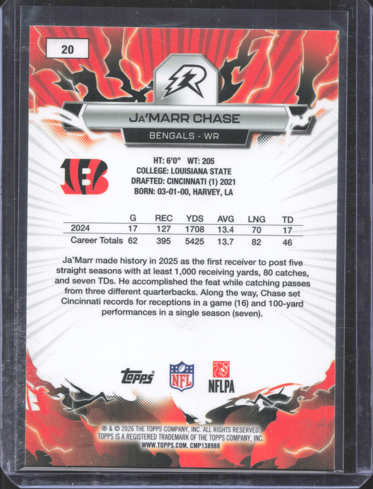2025 Topps Resurgence Ja’Marr Chase #20 Blue & Orange Spark Refractor