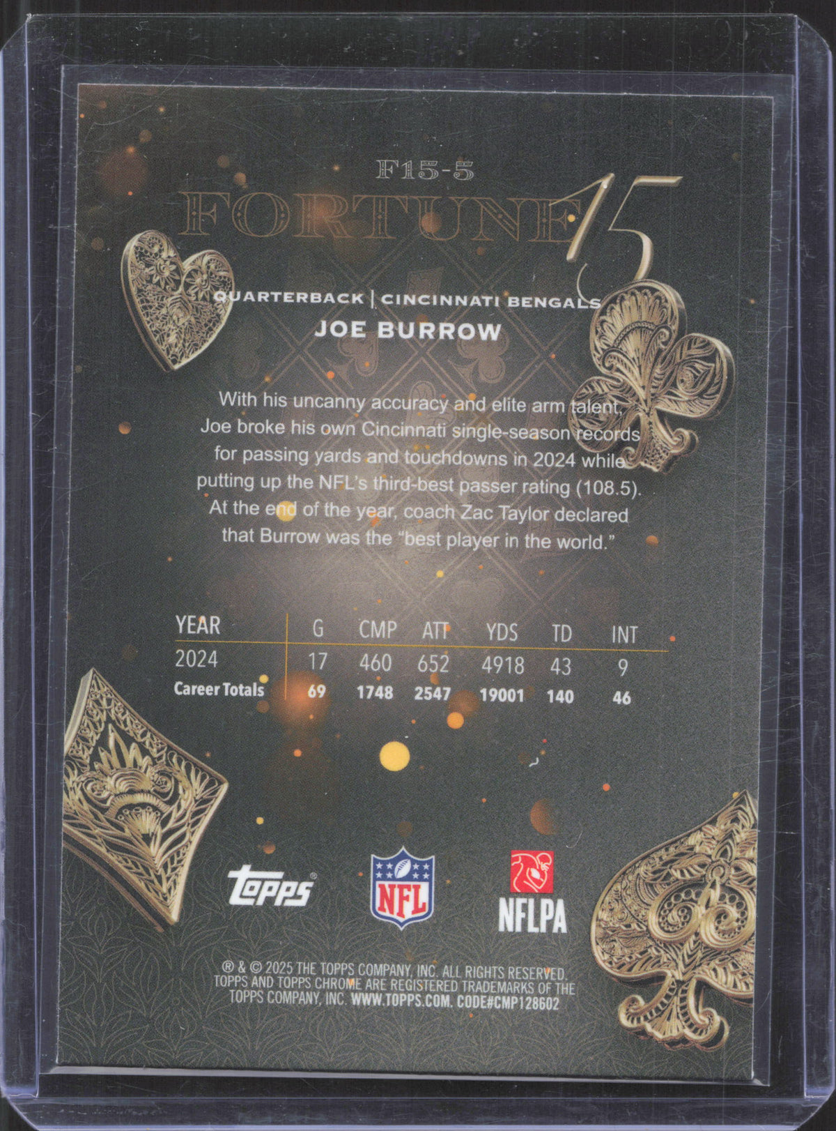 2025 Topps Chrome Joe Burrow #F15-5 Fortune 15