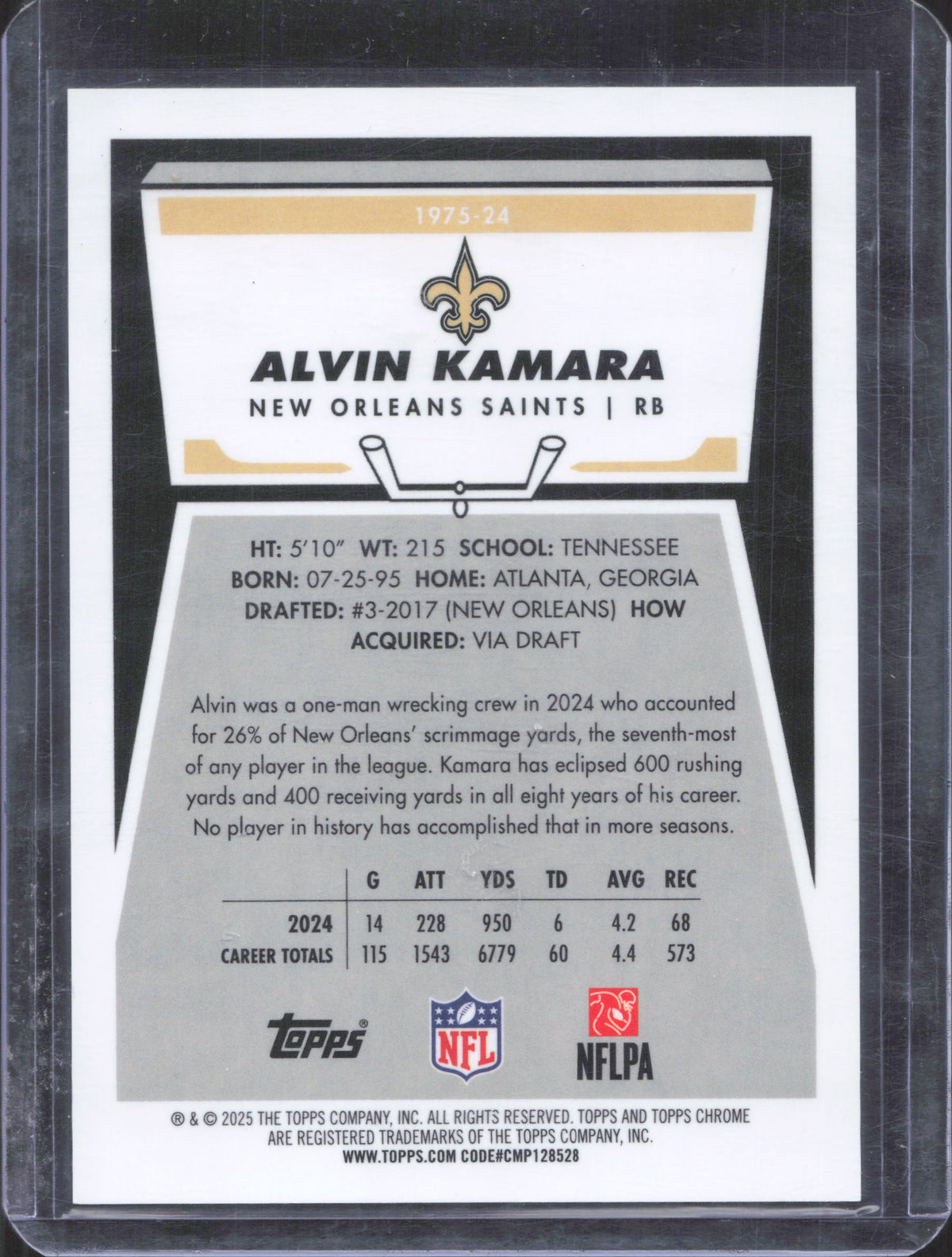 2025 Topps Chrome Alvin Kamara #1975-24 1975 Topps Gold Refractor 44/50