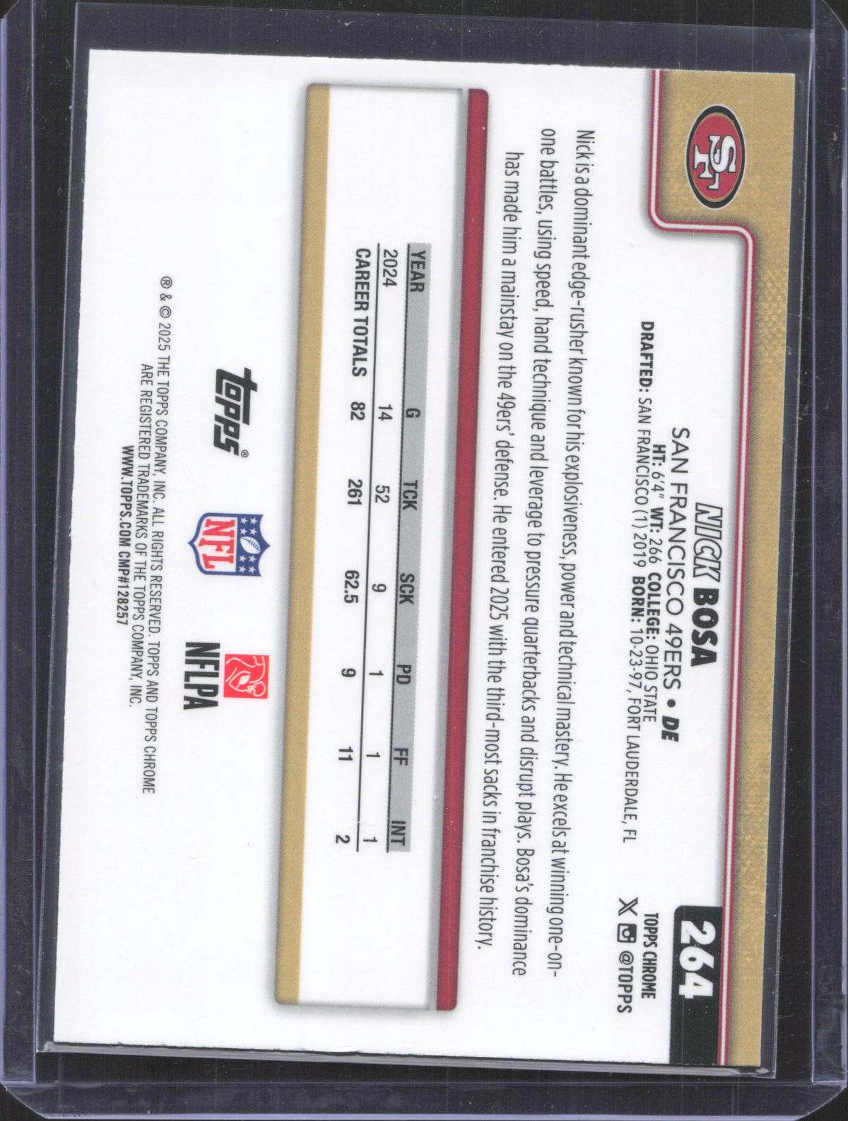 2025 Topps Chrome Nick Bosa #264 Lime Green X-Fractor