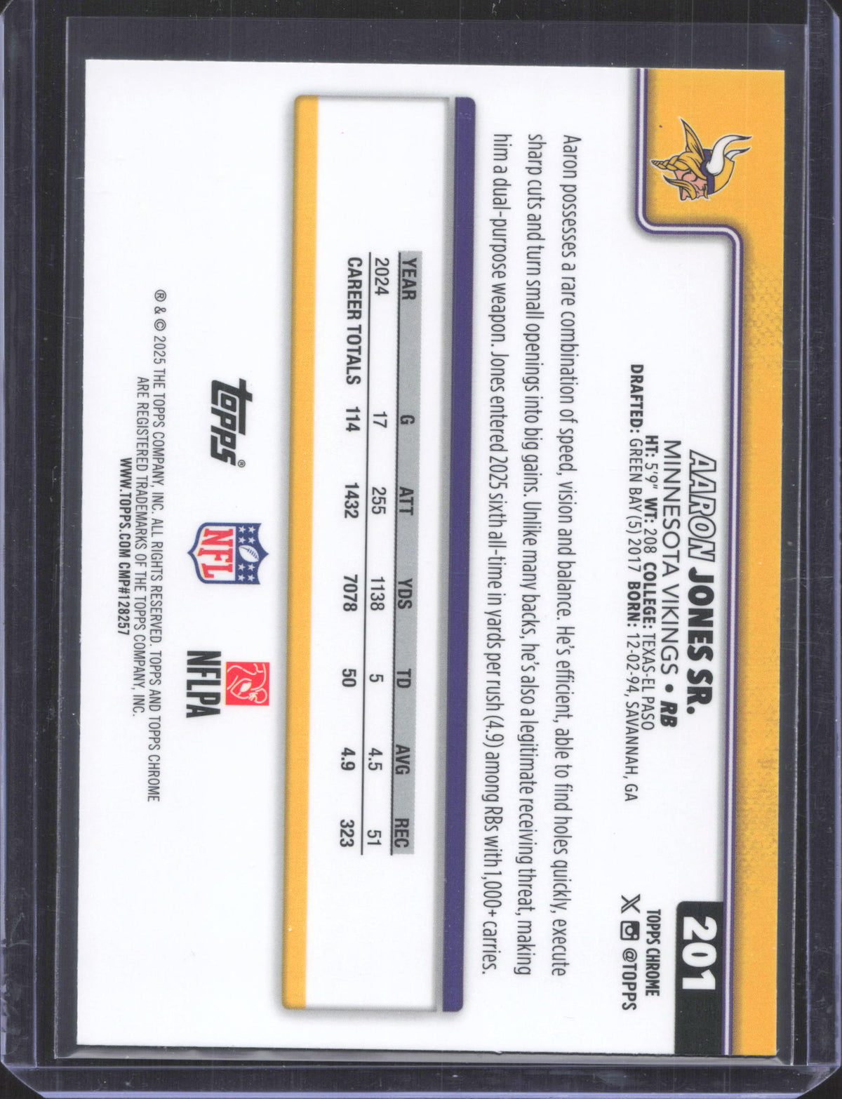 2025 Topps Chrome Aaron Jones #201 X-Fractor Hot Pink