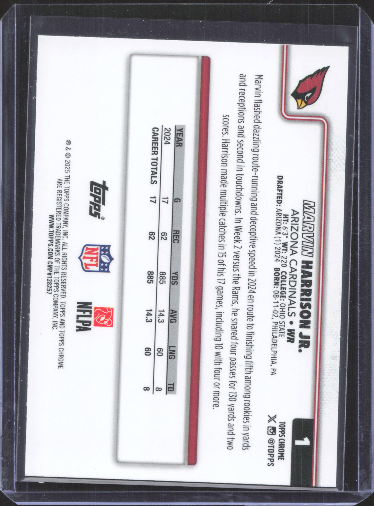 2025 Topps Chrome Marvin Harrison Jr. #1 X-Fractor Hot Pink