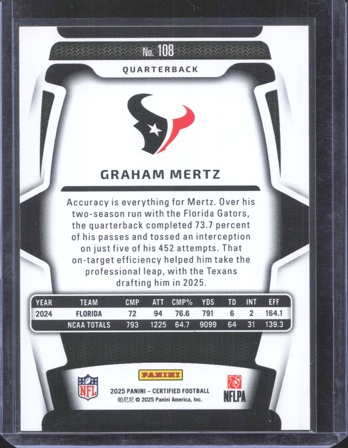 Panini 2025 Panini Certified Graham Mertz #108 Mirror Orange