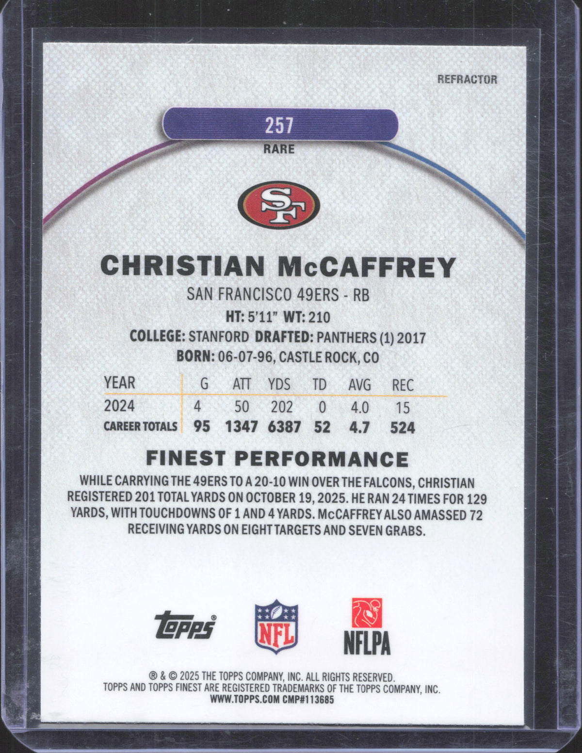 2025 Finest Christian McCaffrey #257 Refractor