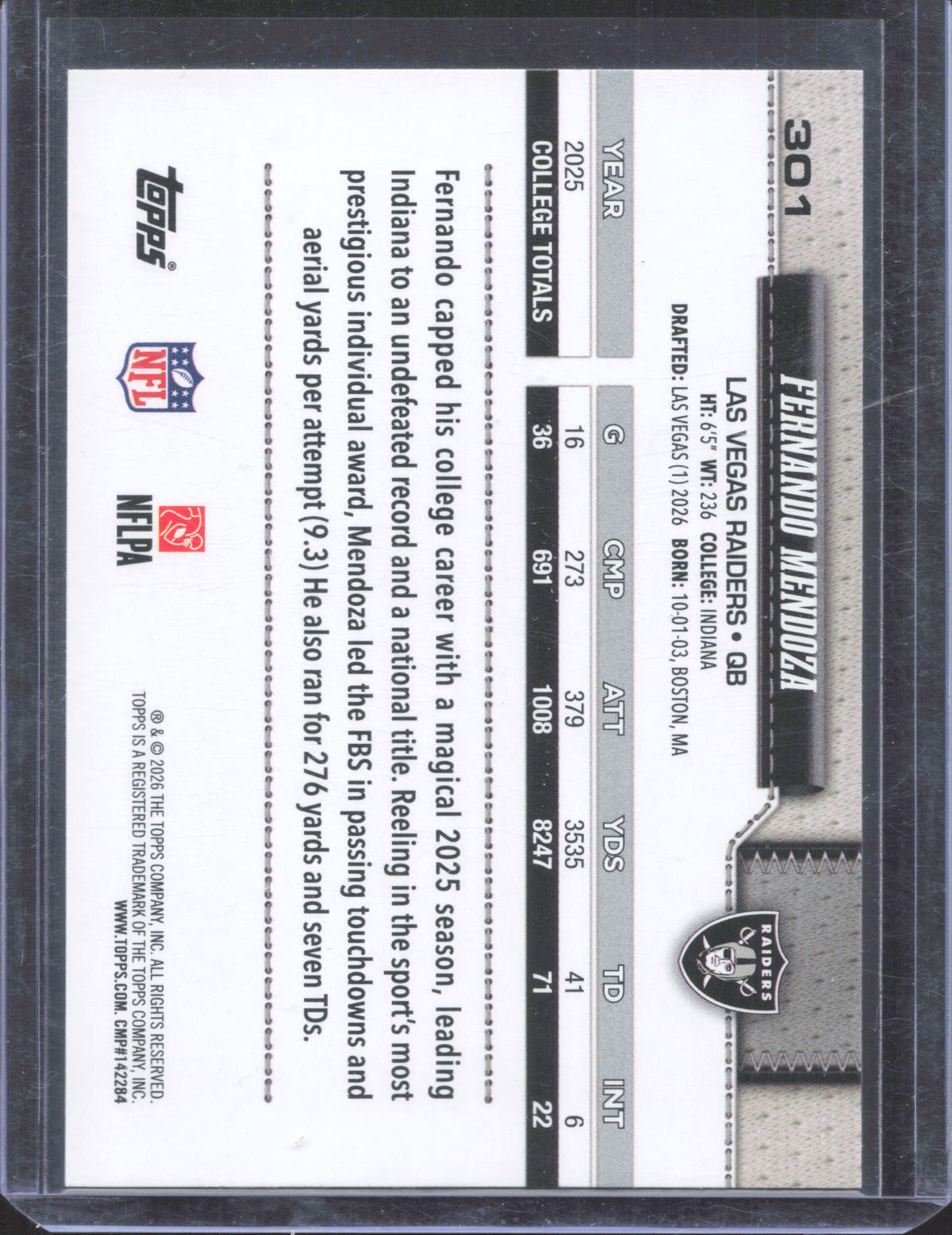 Topps 2026 Topps Flagship Fernando Mendoza #301 Rainbow Foil