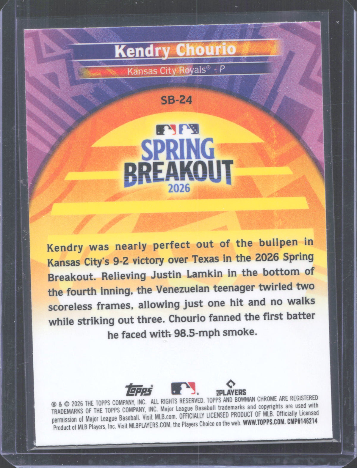 2026 Bowman Chrome Kendry Chourio #SB-24 Spring Breakout 2026 Mojo Refractor